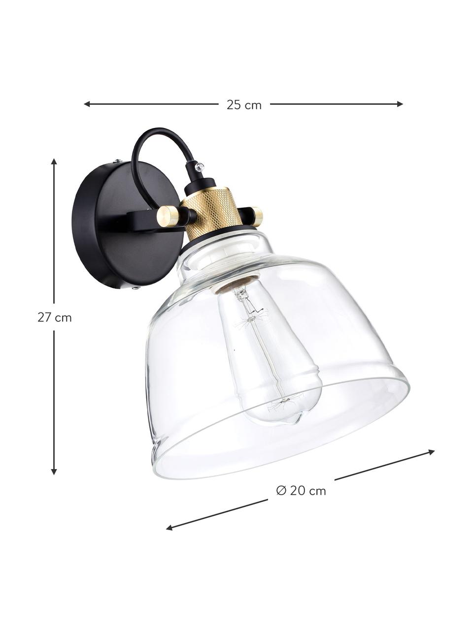 Applique orientable transparente Irving, Transparent, noir, couleur dorée, prof. 25 x haut. 27 cm