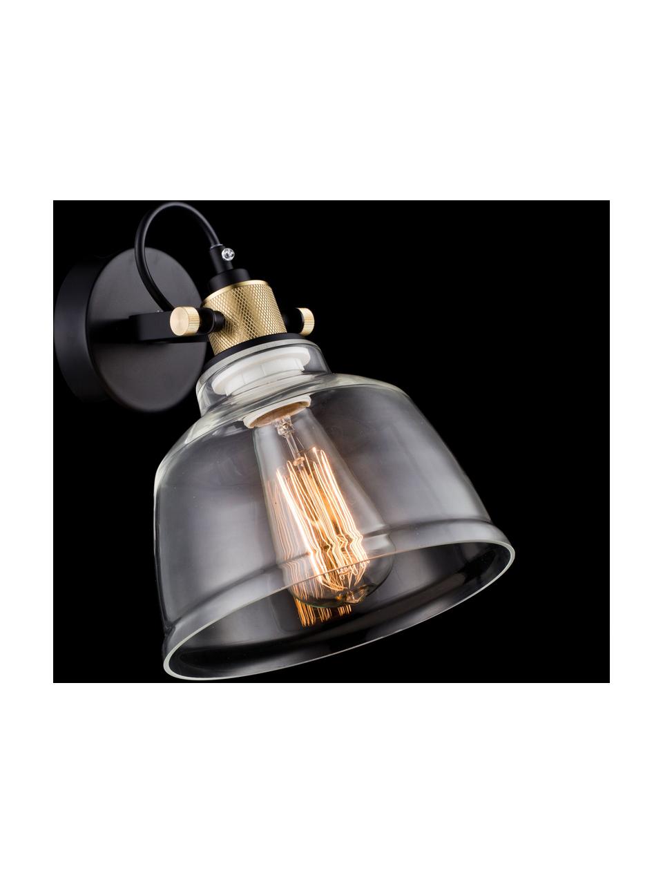 Nastavitelné nástěnné svítidlo Irving, Transparentní, černá, zlatá, H 25 cm, V 27 cm