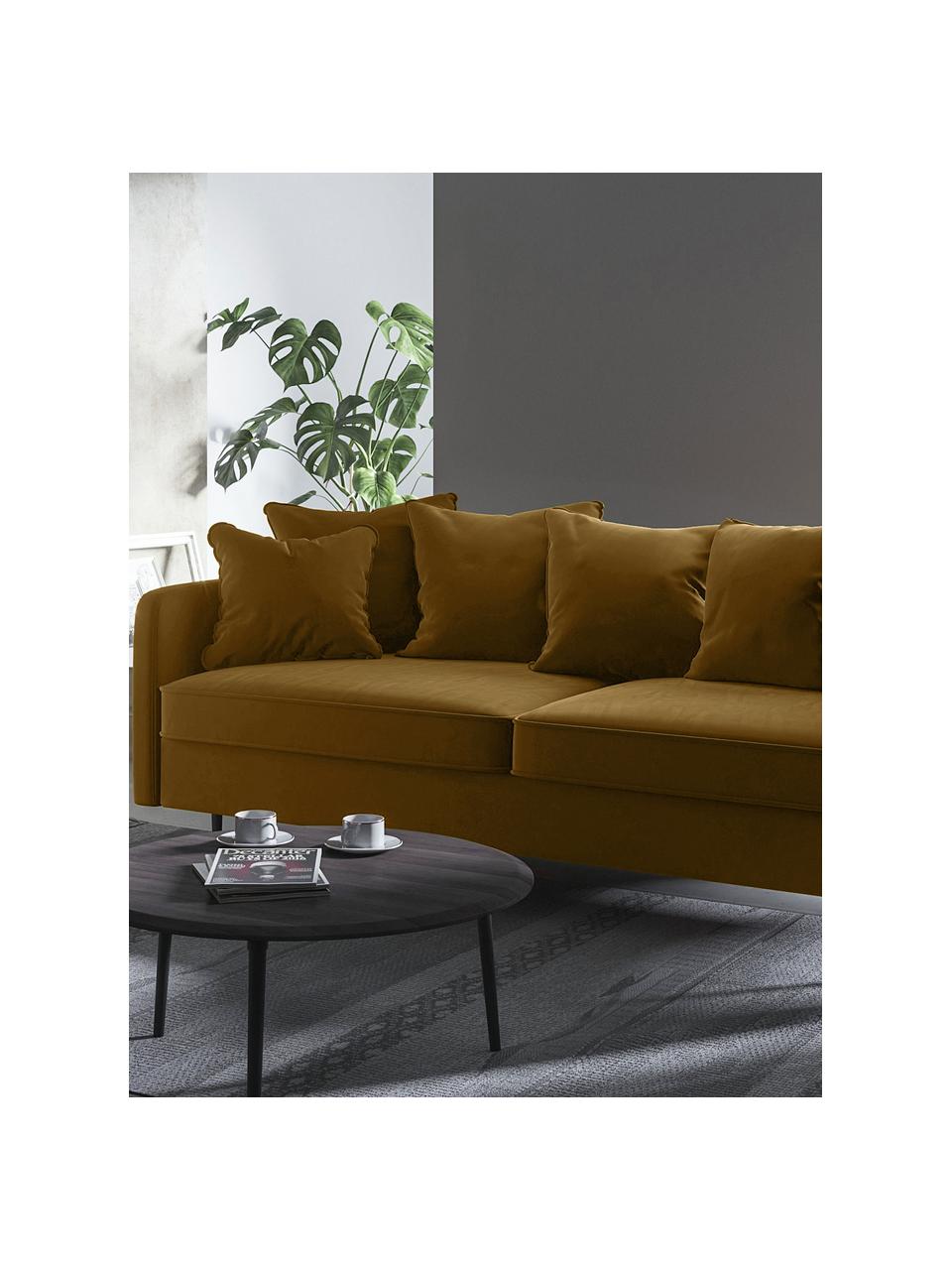 Divano 3 posti in velluto giallo senape Esme, Rivestimento: 100% velluto di poliester, Struttura: legno duro, legno tenero,, Piedini: metallo rivestito Il rive, Giallo senape, Larg. 214 x Prof. 96 cm