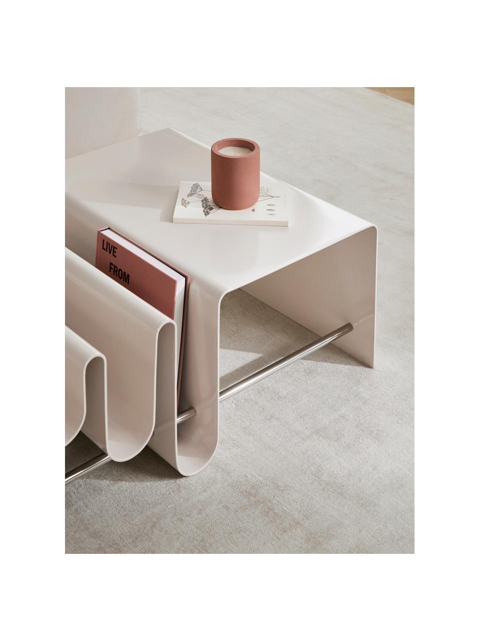 Tavolino da salotto in metallo con portariviste Julia, Metallo verniciato a polvere, Beige, Larg. 85 x Alt. 32 cm
