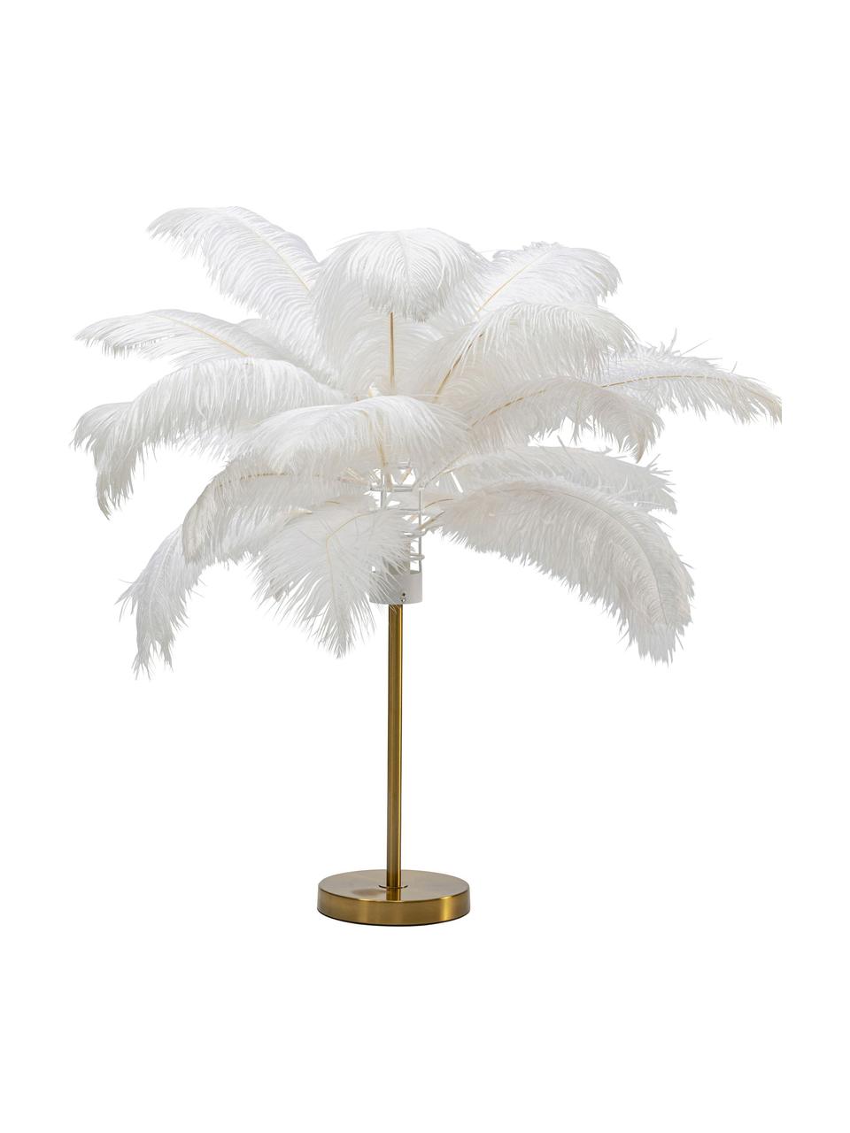 Tischlampe Feather Palm, Lampenschirm: Straußenfedern, Goldfarben, Weiß, Ø 50 x H 60 cm