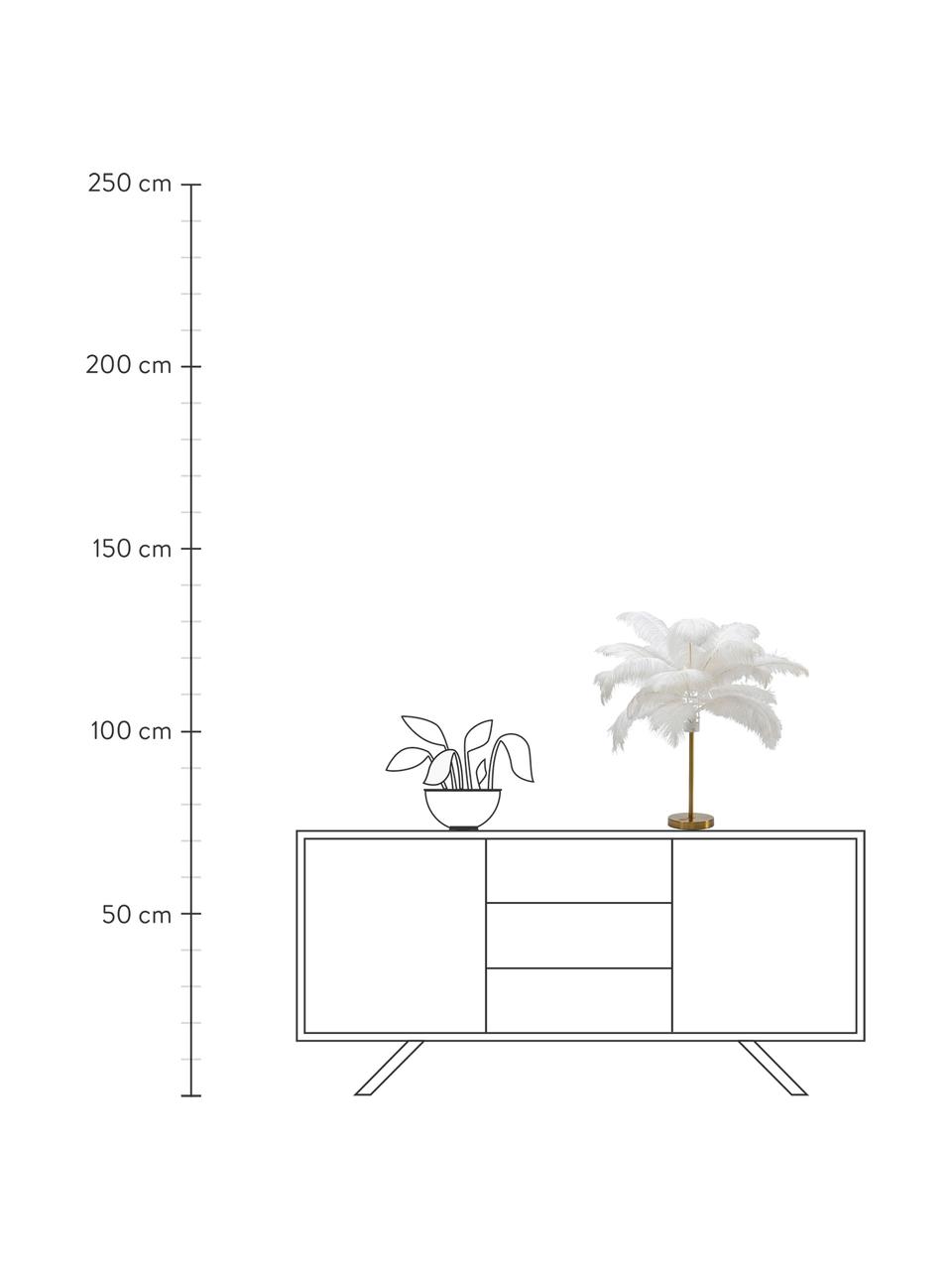 Lámpara de mesa Feather Palm, Pantalla: plumas de avestruz, Estructura: acero latón, Cable: plástico, Dorado, blanco, Ø 50 x Al 60 cm