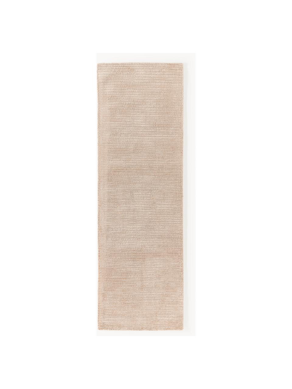 Flauschiger Hochflor-Läufer Wes mit Hoch-Tief-Struktur, handgewebt, 100 % Polyester, GRS-zertifiziert, Beige, B 80 x L 250 cm