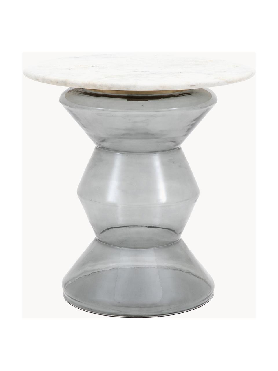 Kulatý odkládací stolek z ručně foukaného skla a mramoru Turin, Bílá, mramorovaná, transparentní, Ø 51 cm, V 51 cm