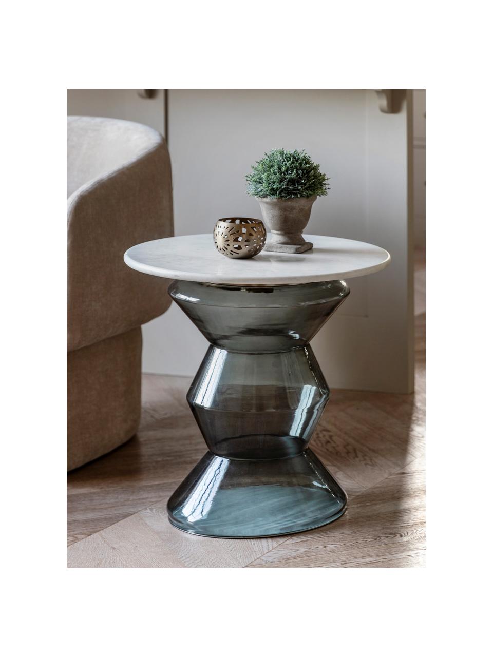 Tavolino rotondo in vetro soffiato e marmo Turin, Struttura: vetro, alluminio rivestit, Bianco marmorizzato, trasparente, Ø 51 x Alt. 51 cm