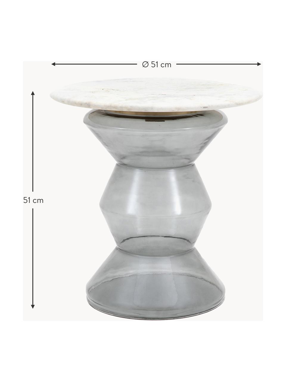 Tavolino rotondo in vetro soffiato e marmo Turin, Struttura: vetro, alluminio rivestit, Bianco marmorizzato, trasparente, Ø 51 x Alt. 51 cm