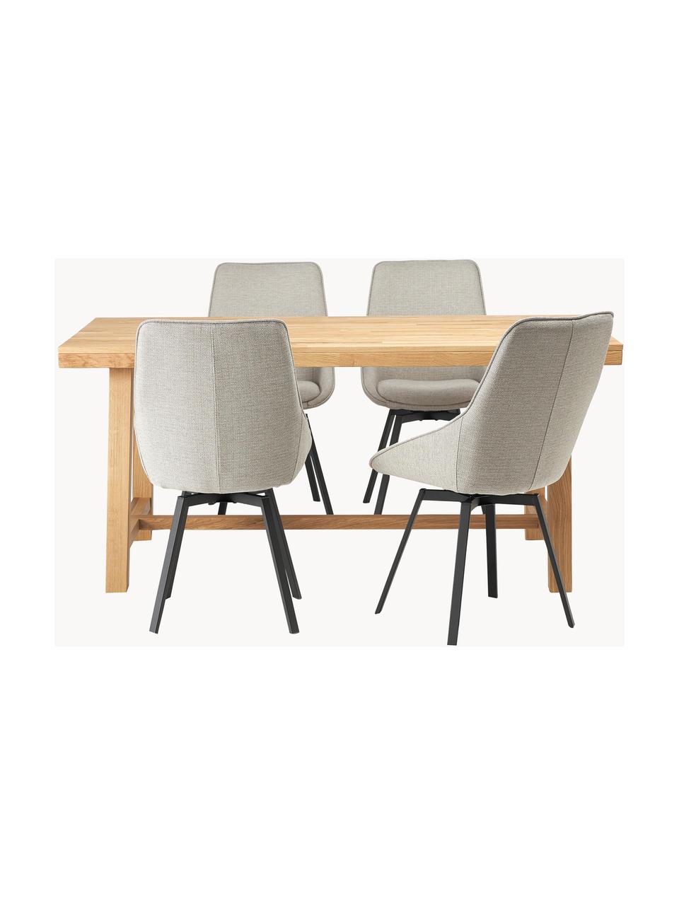 Set tavolo da pranzo Brooklyn con sedie girevoli Alison 5 pz, Rivestimento: 100% poliestere Con 50.00, Gambe: metallo verniciato a polv, Tessuto beige, legno di quercia, Set in varie misure