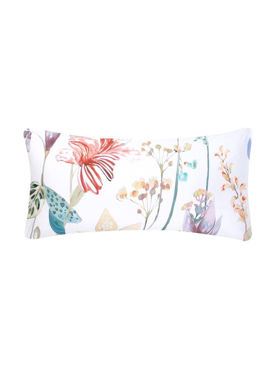 Obliečka na vankúš z perkálu s akvarelovým kvetinovým vzorom Meadow, 2 ks, Viacfarebná, biela, Š 40 x D 80 cm
