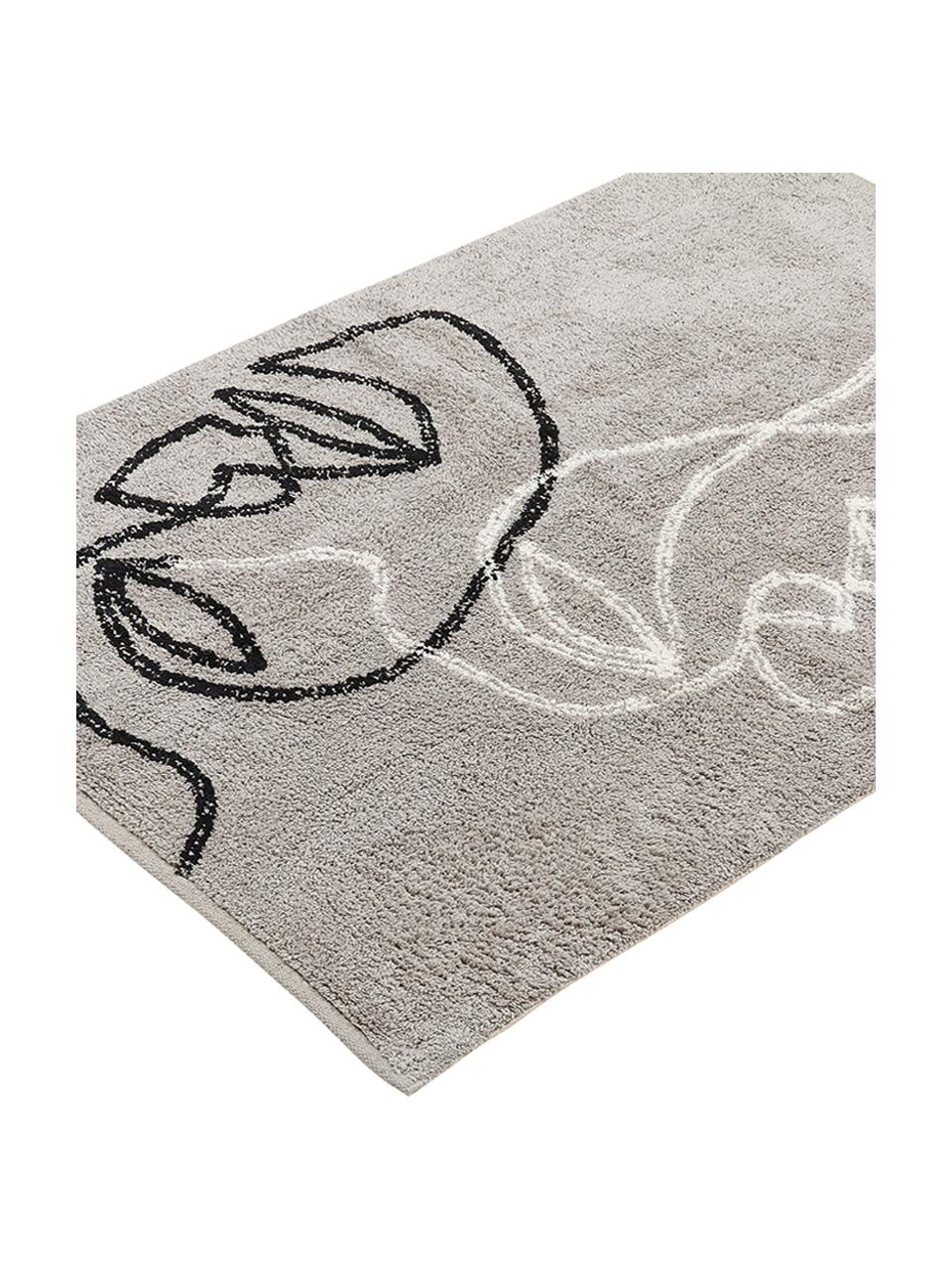 Tapis moderne en coton One Line Visage, Gris, noir, blanc