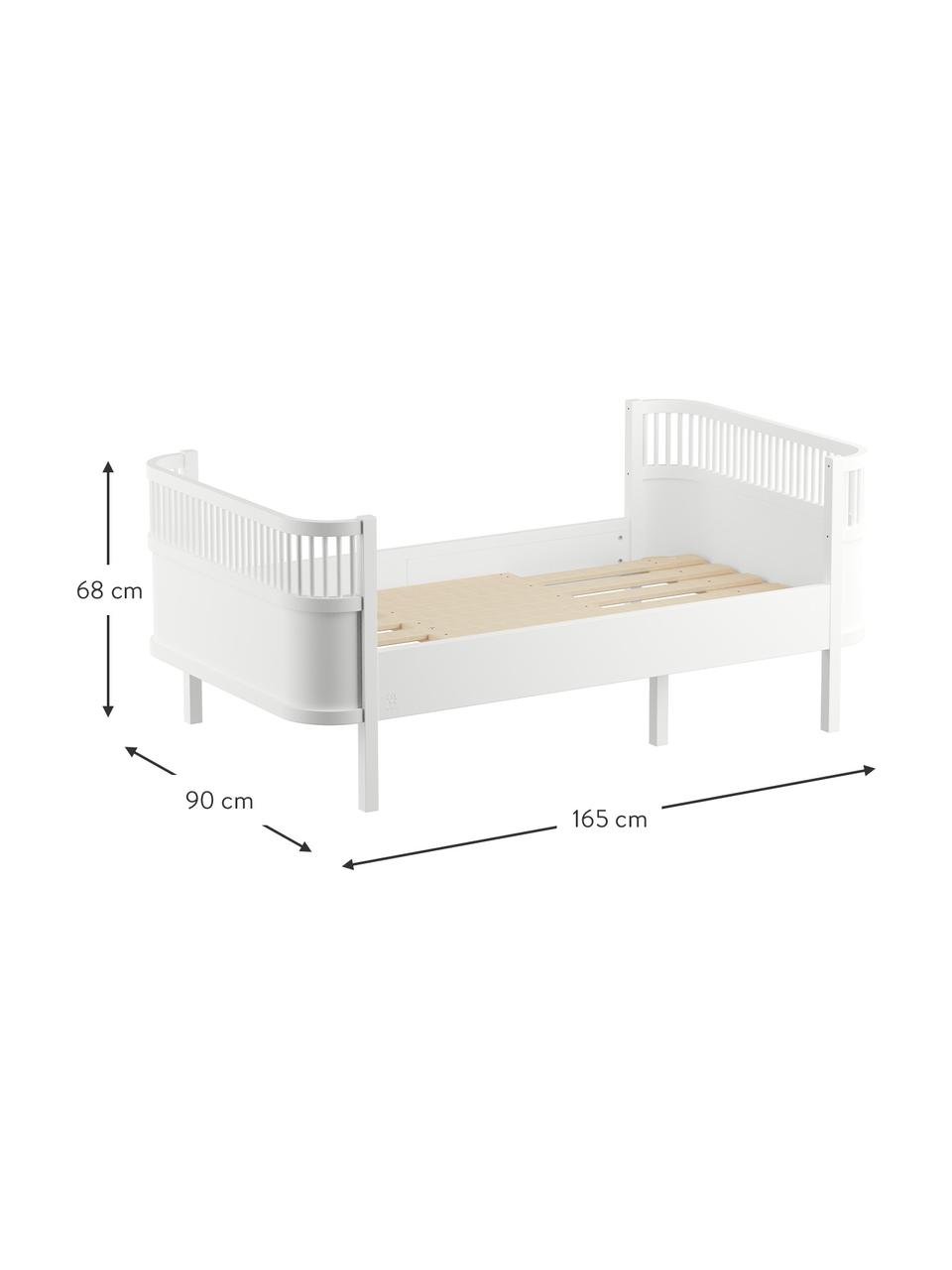 Verlängerbares Holzbett Junior Grow, 90 x 165 cm, Birkenholz, lackiert mit VOC-freier Farbe, Weiß, B 90 x L 165 cm