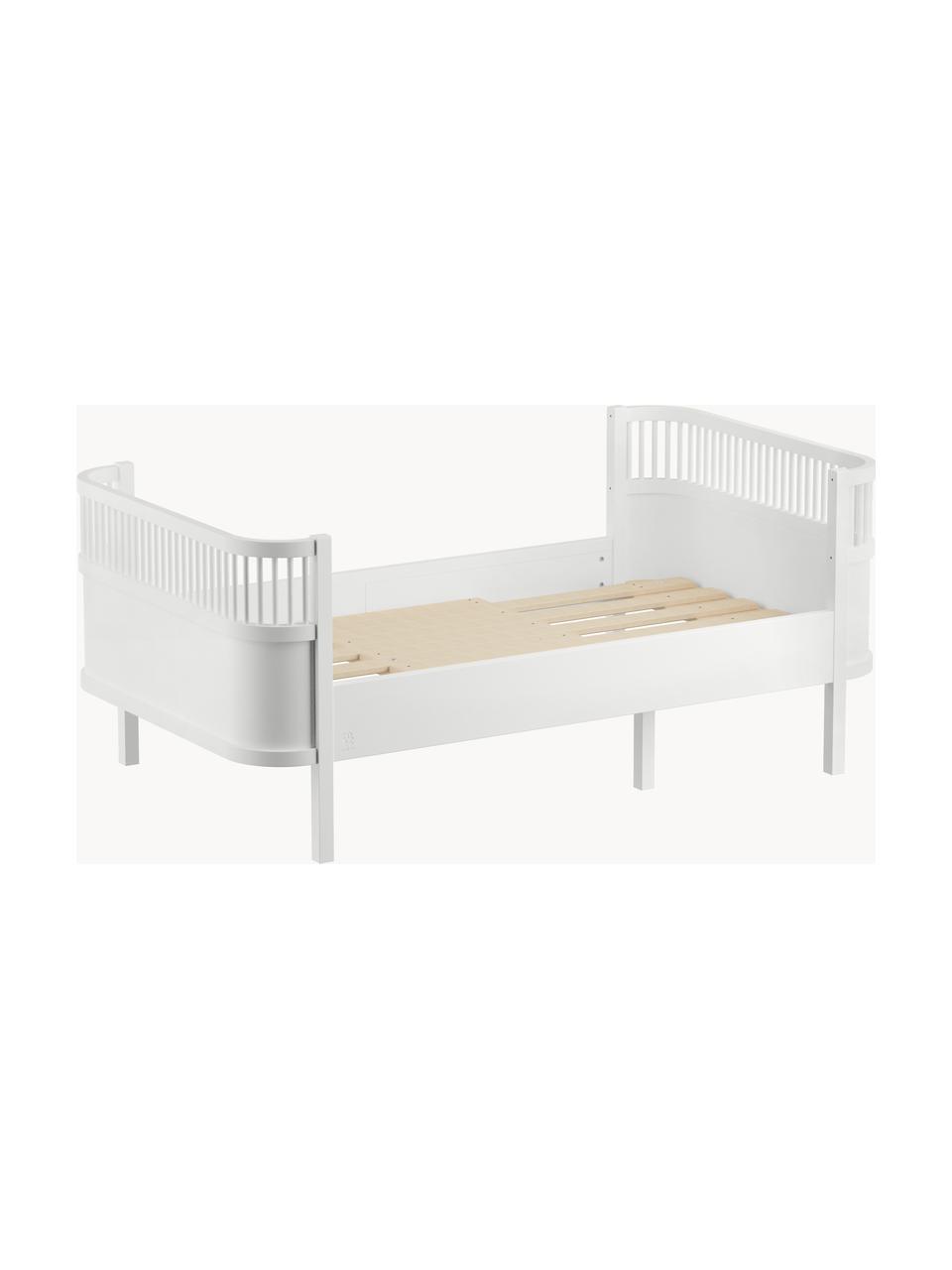 Cama de madera extensible Junior Grow, 90 x 165 cm, Madera de abedul pintada con pintura libre de COV, Madera de abedul pintado blanco, An 90 x L 160/200 cm