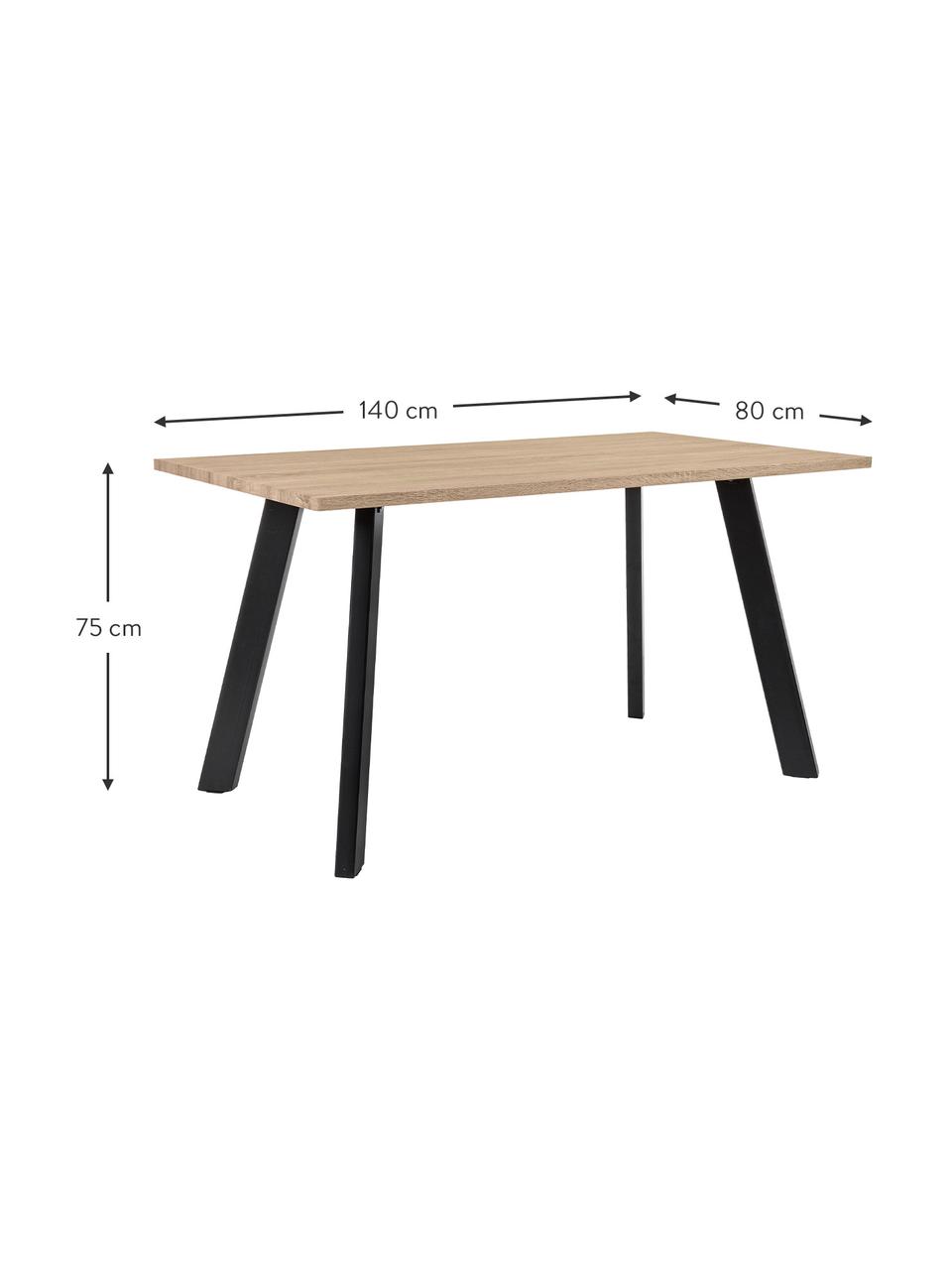 Eettafel Henry, Tafelblad: gecoat MDF met melaminepa, Poten: gepoedercoat metaal, Eikenhout, B 140 x D 80 cm