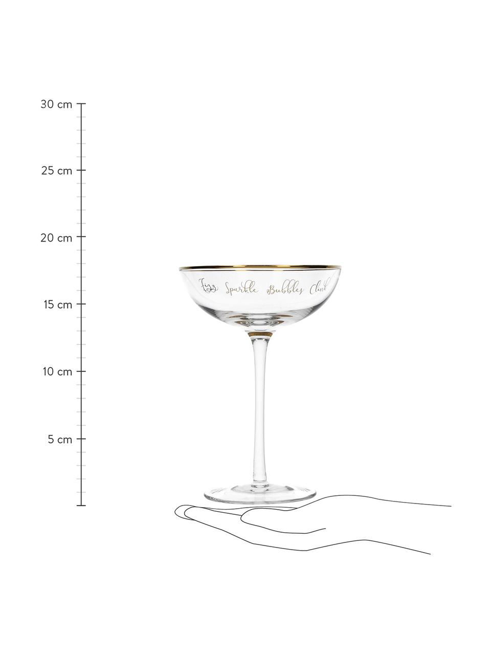 Coppa da champagne con scritta Fizz 2 pz, Vetro, Trasparente, dorato, Ø 12 x Alt. 18 cm