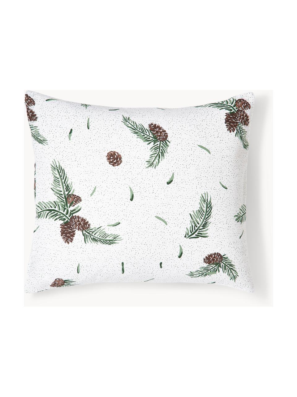 Flanellen kussenhoes Pinecone, Weeftechniek: flanel Flanel is een knuf, Wit, groen, bruin, B 60 x L 70 cm