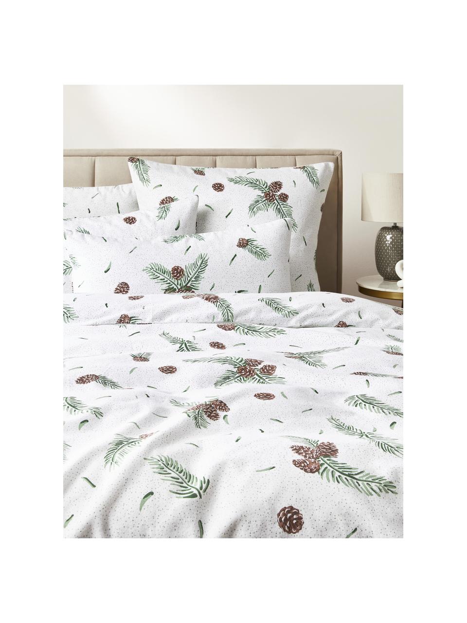 Flanellen kussenhoes Pinecone, Weeftechniek: flanel Flanel is een knuf, Wit, groen, bruin, B 60 x L 70 cm