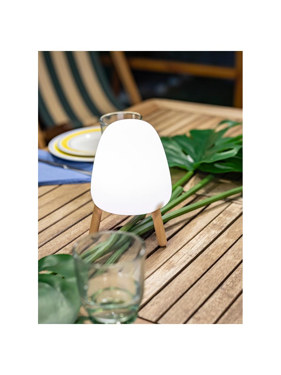 Mobiele dimbare LED outdoor tafellamp Rocket, Lampenkap: polyethyleen, Wit, beukenhout, Ø 14 x H 20 cm