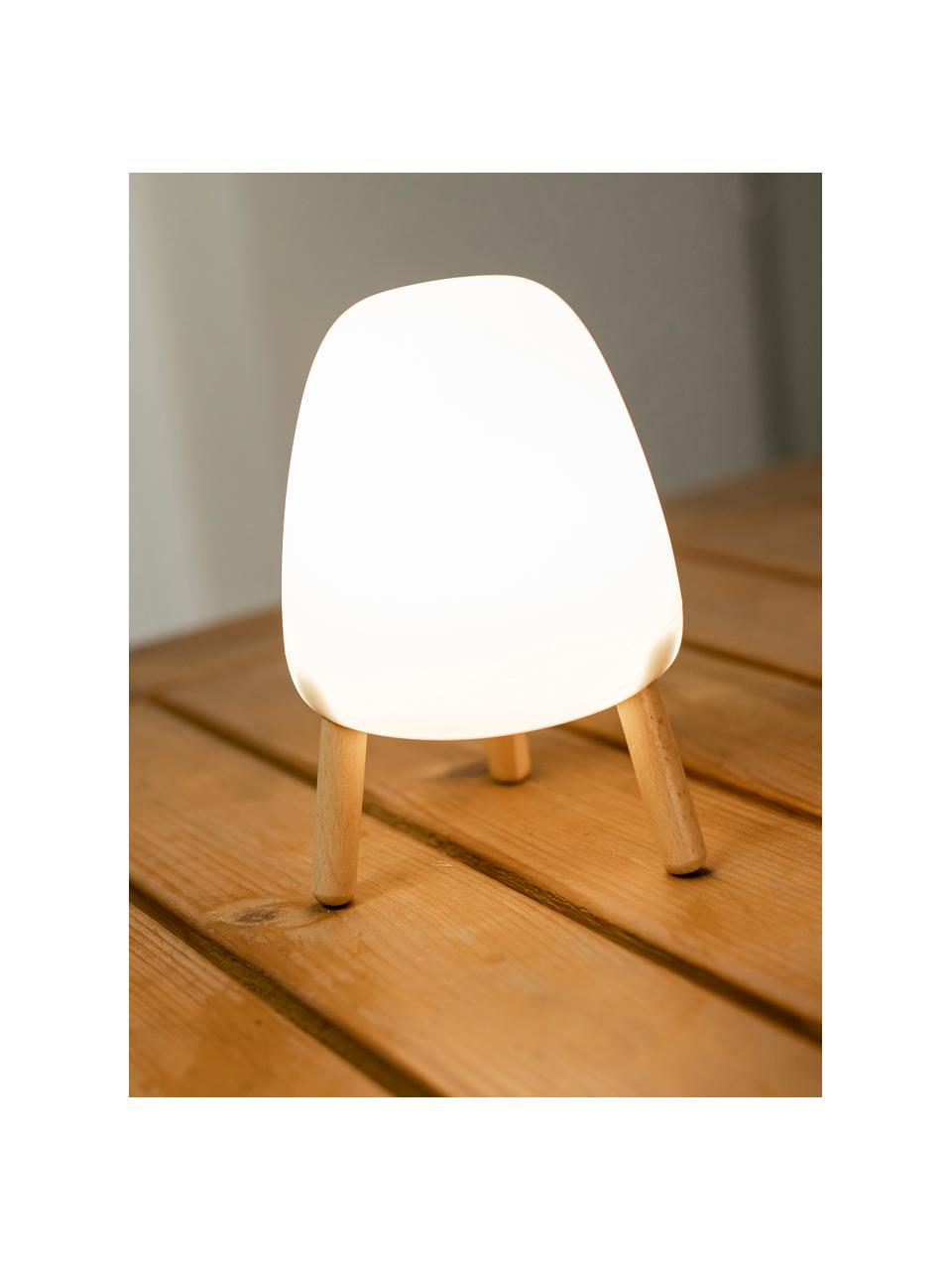 Lampada portatile da tavolo da esterno a LED dimmerabile Rocket, Paralume: polietilene, Bianco, legno di faggio, Ø 14 x Alt. 20 cm