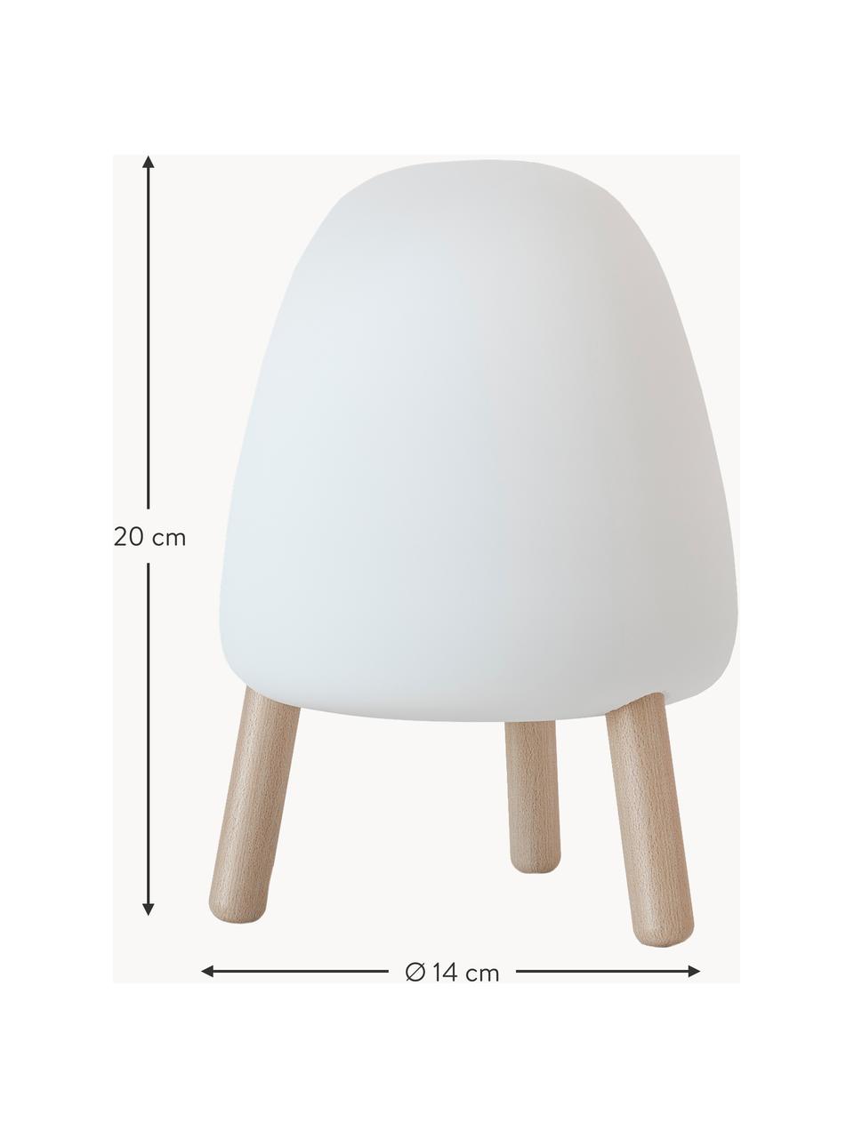 Lámpara para exterior regulable Rocket, portátil, Pantalla: polietileno, Patas: madera de haya, Blanco, madera de haya, Ø 14 x Al 20 cm