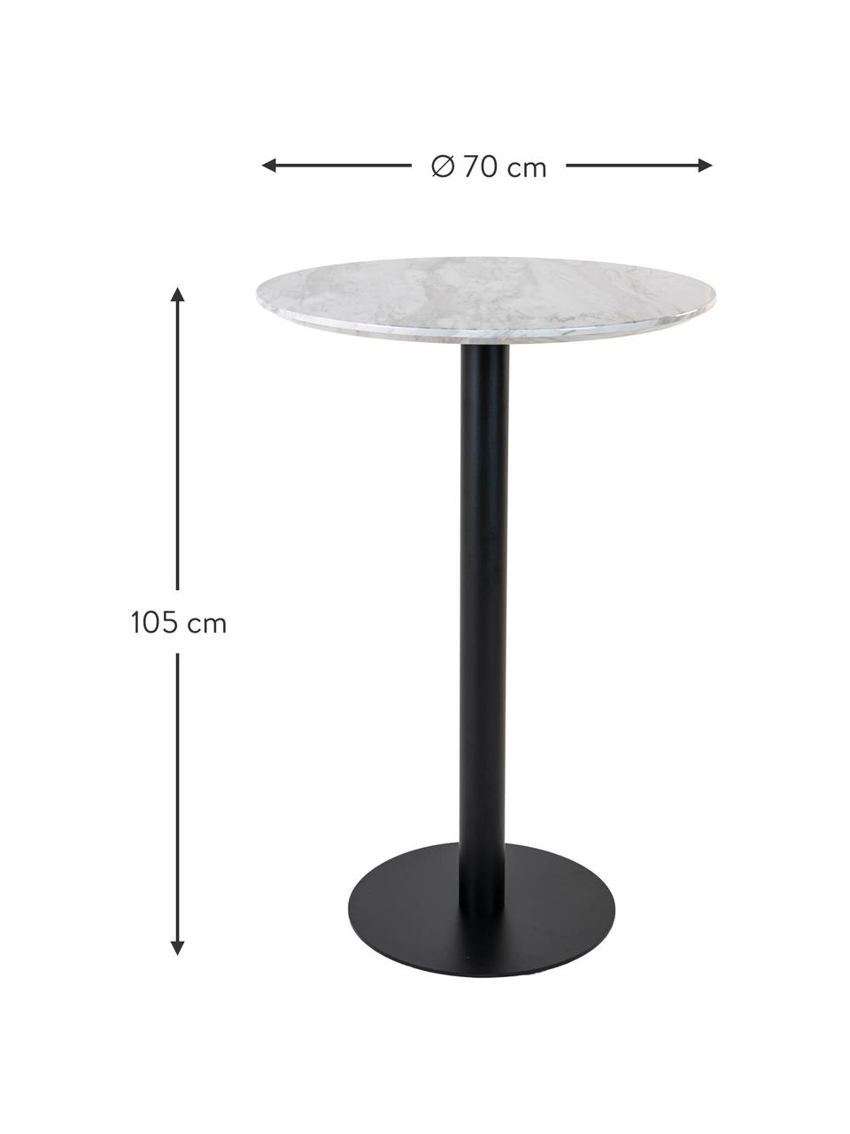 Okrúhly stôl s mramorovým vzhľadom Bolzano, Ø 70 cm, Biela, mramorový vzhľad, čierna, Ø 70 x V 105 cm