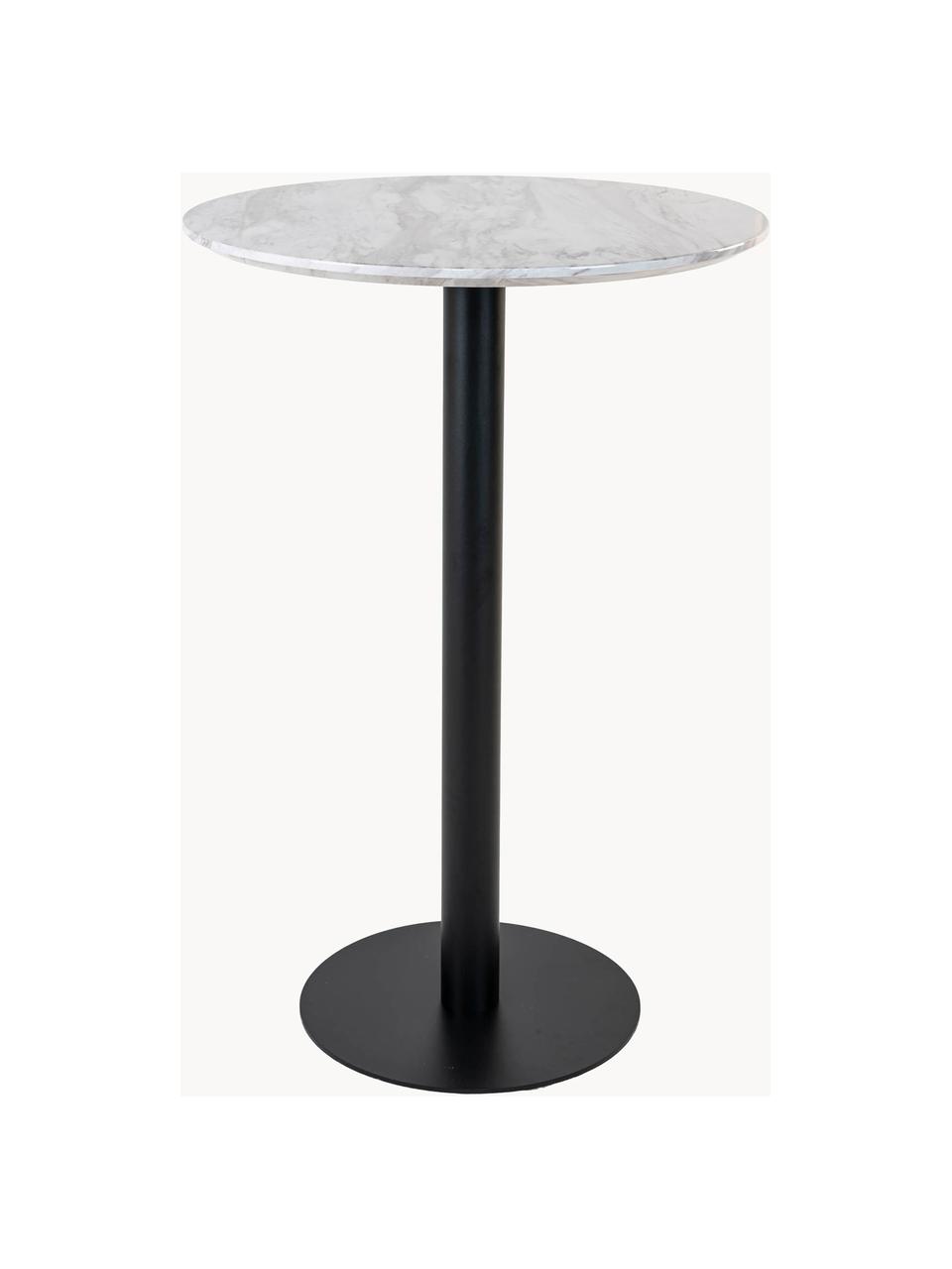 Tavolo alto rotondo effetto marmo Bolzano, Bianco marmorizzato, nero, Ø 70 x Alt. 105 cm
