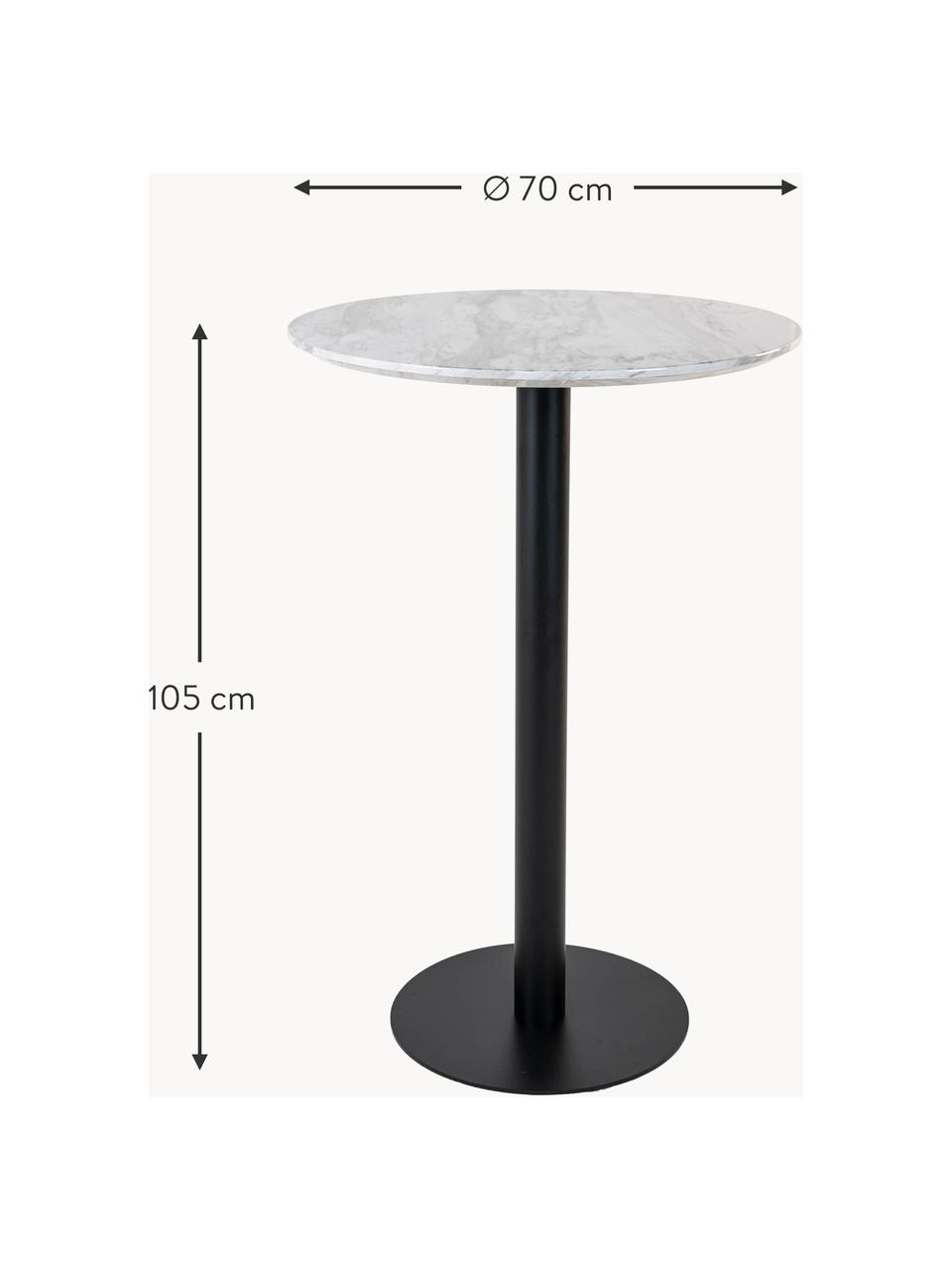 Ronde hoge tafel Bolzano in marmerlook, Ø 70 cm, Tafelblad: MDF, walnoothoutfineer, Wit gemarmerd, zwart, Ø 70 x H 105 cm