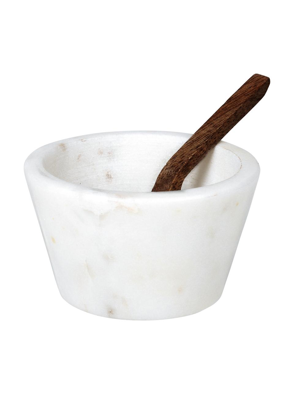 Cuenco para sal de mármol Marble, Cuchara: madera de sheesham, Blanco veteado, madera de sheesham, Ø 7 x Al 4 cm