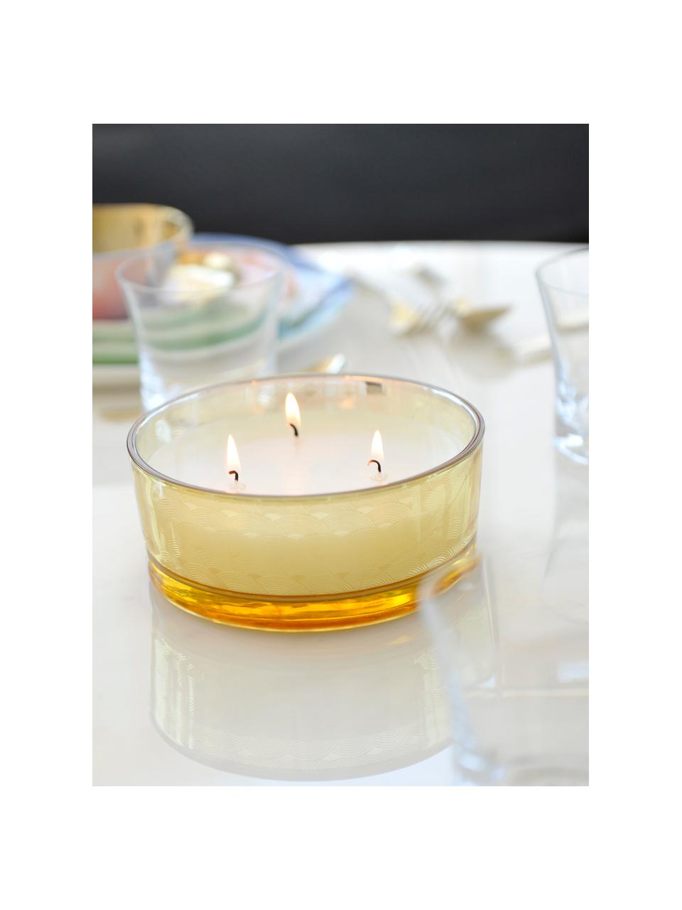 Vela perfumada de tres mechas Sunny (vainilla), Recipiente: vidrio, Ámbar transparente, dorado, Ø 15 x Al 6 cm