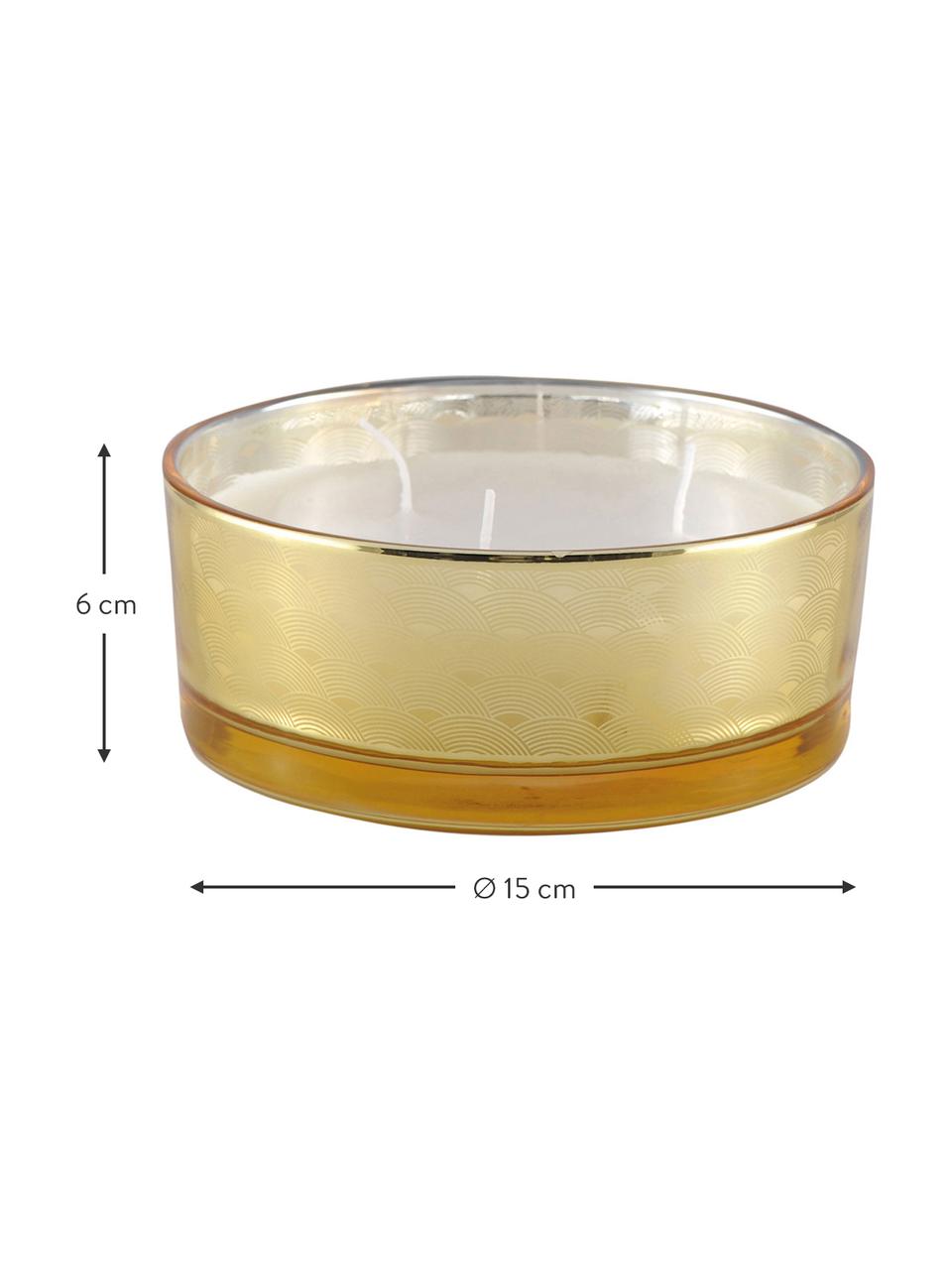 3-lonts geurkaars Sunny (vanille), Houder: glas, Amberkleurig, transparant, goudkleurig, Ø 15 x H 6 cm