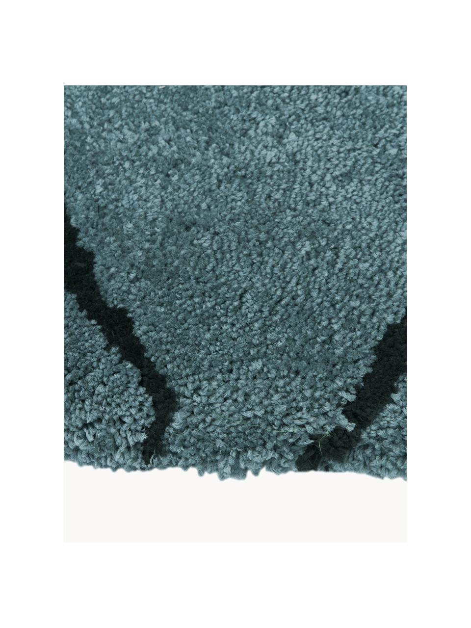 Tapis rond à poils longs tufté à la main Davin, Bleu pétrole, noir, Ø 120 cm (taille S)
