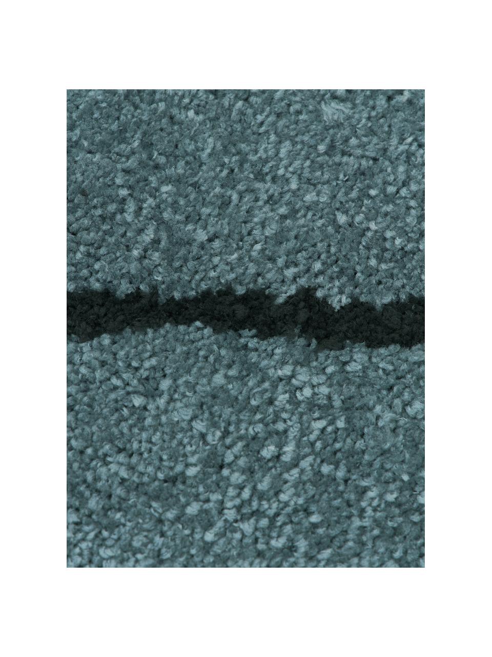 Tapis rond à poils longs tufté à la main Davin, Bleu pétrole, noir, Ø 120 cm (taille S)