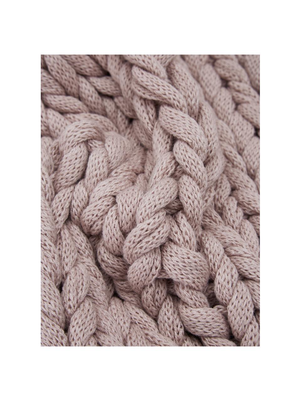 Housse de coussin grosse maille Chunky Adyna, 100 % polyacrylique, Vieux rose, larg. 45 x long. 45 cm