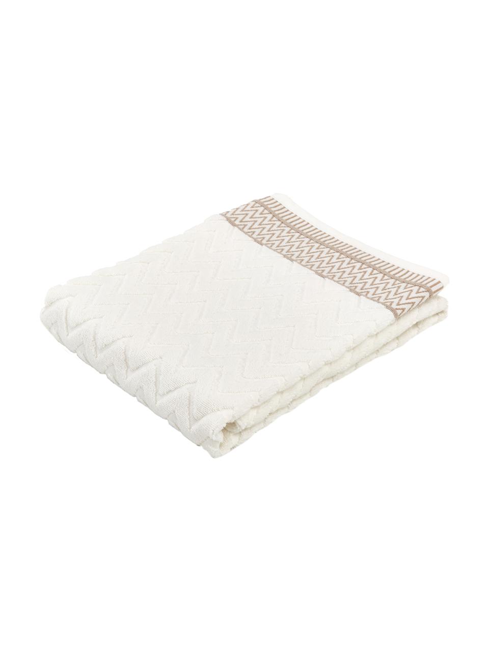 Asciugamano in cotone con motivo a rilievo Karma, 100% cotone
Qualità pesante, 600 g/m2, Bianco, beige, Telo bagno