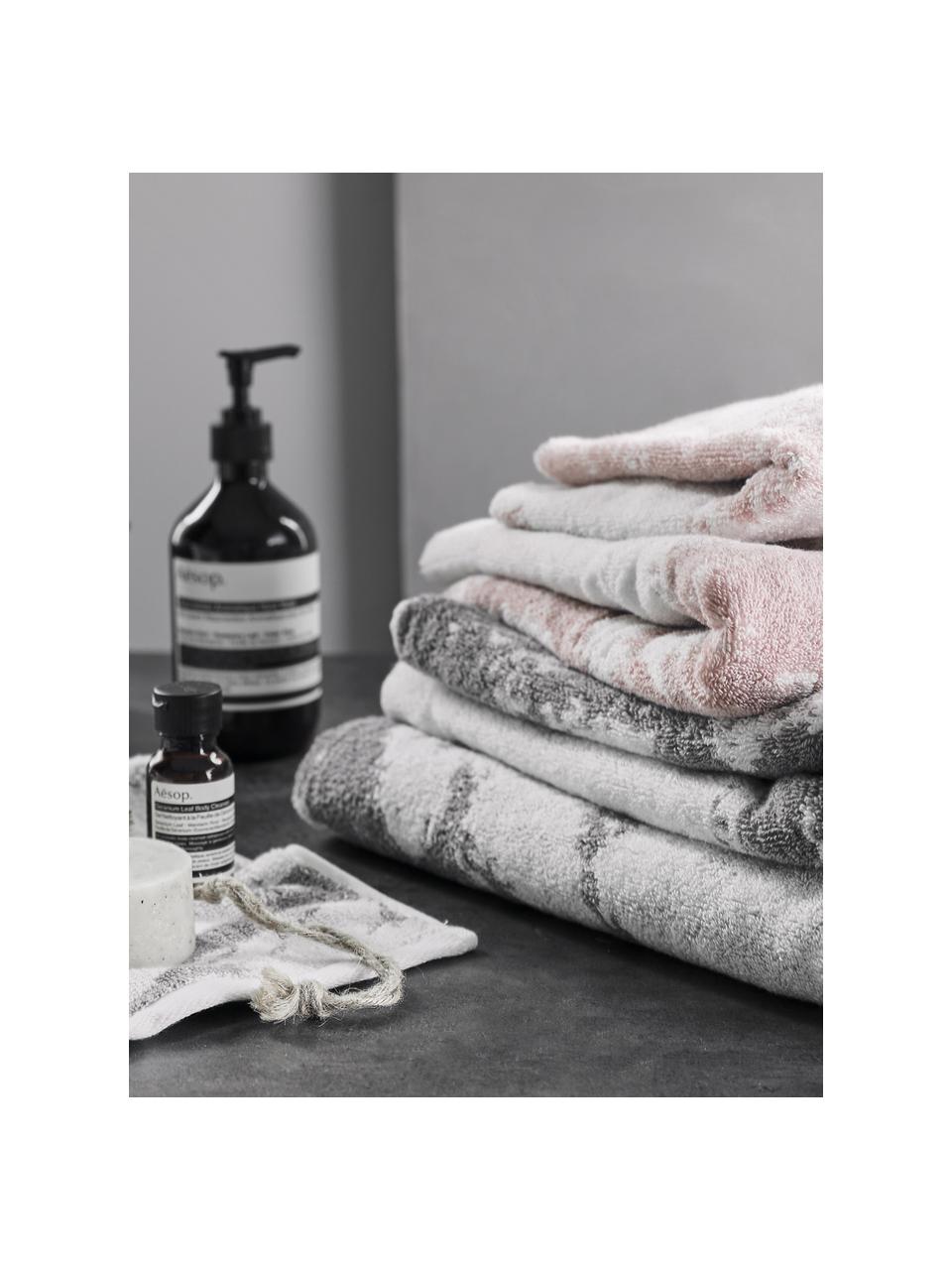 Handdoek Malin met marmeren print, Lichtroze, wit, Gastendoekje, B 30 x L 50 cm, 2 stuks