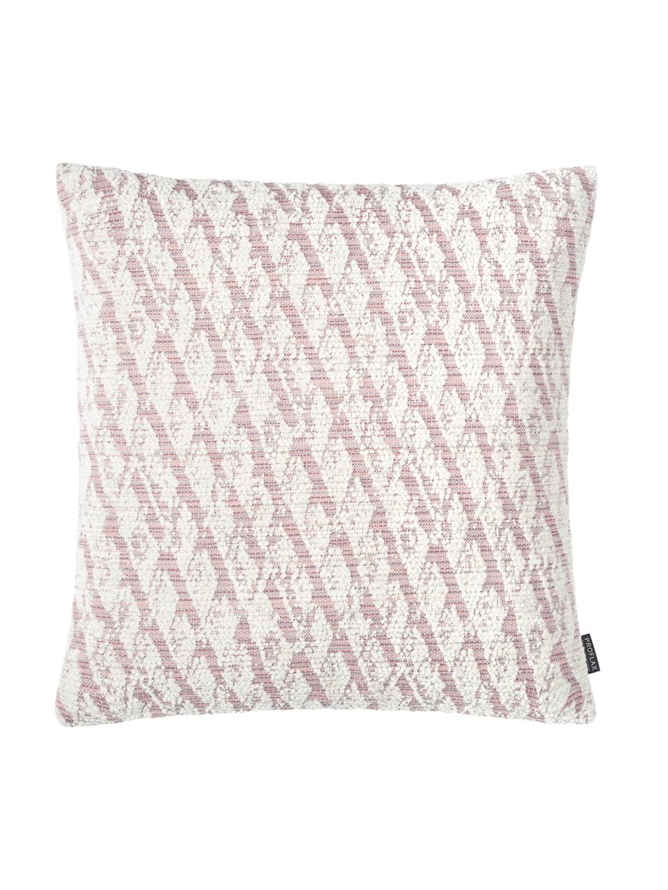 Kissenhülle Illinois in Rosa/Weiss mit grafischem Muster, 45% Polyacryl, 34% Polyester, 21% Polypropylen, Rosa, Weiss, 40 x 40 cm