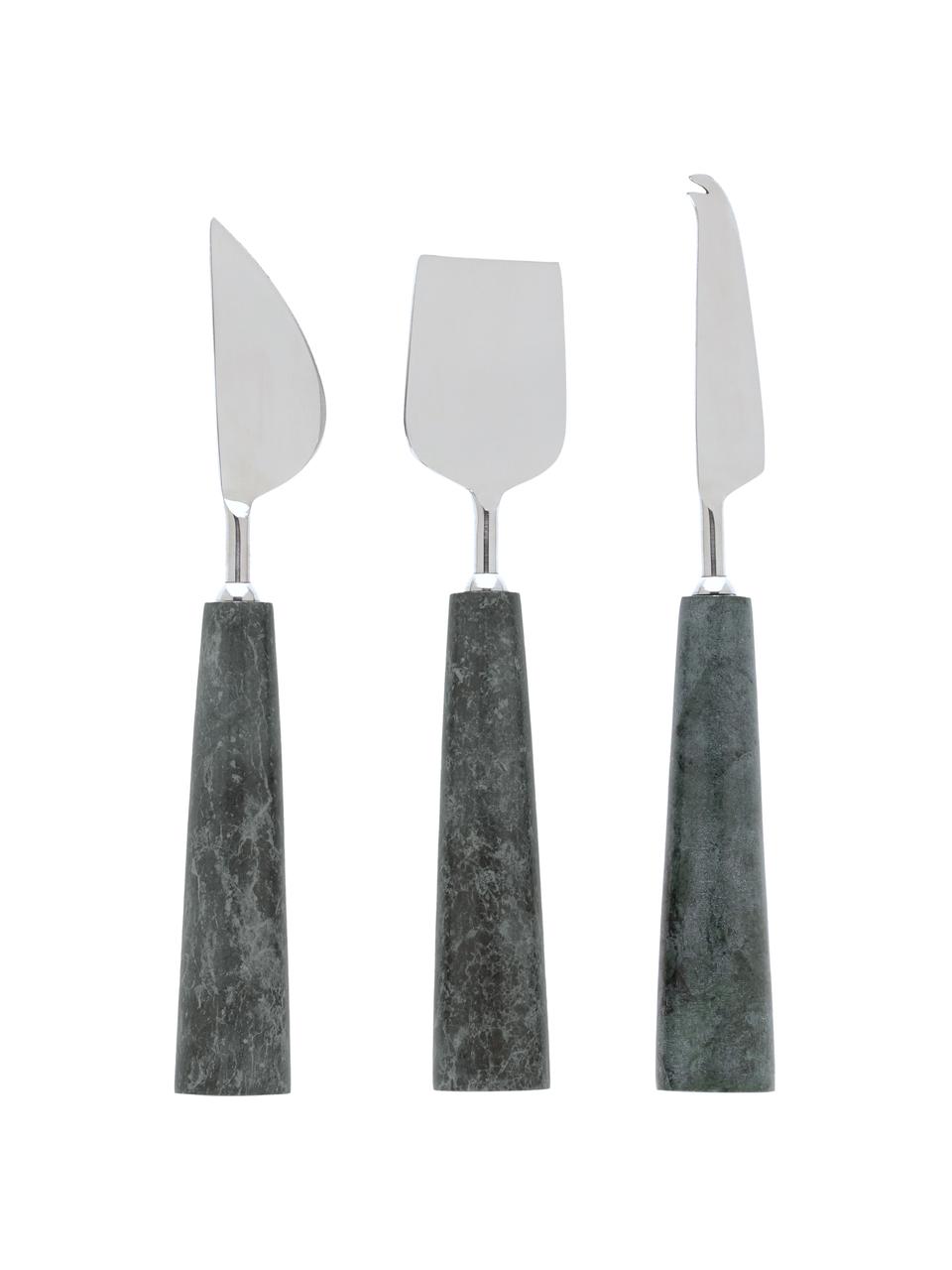 Set 3 coltelli da formaggio in marmo Bluma, Manico: marmo, Coltello: acciaio, Verde marmorizzato, argentato, Lung. 24 cm