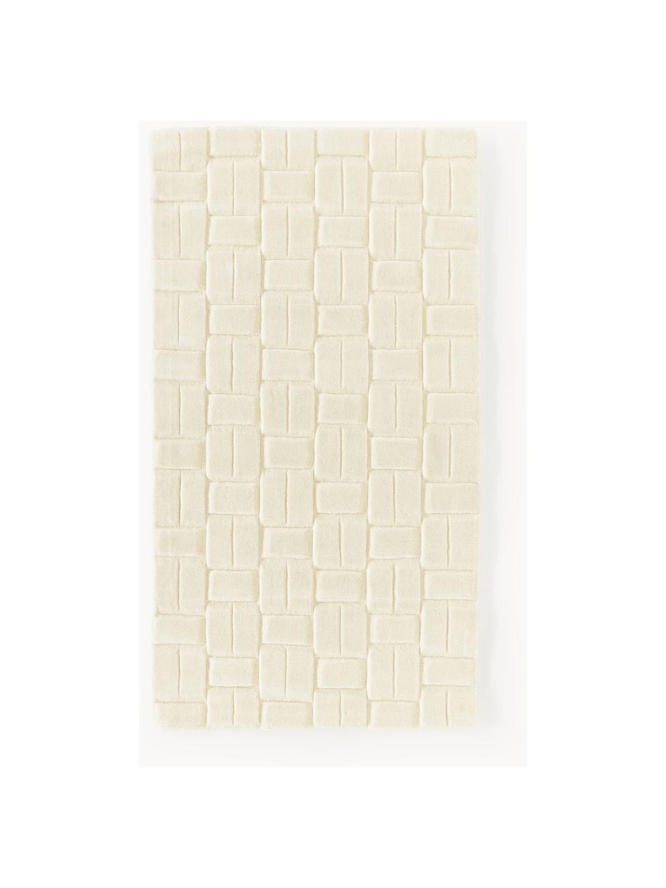 Tappeto in lana tessuto a mano con motivo a rilievo Orlando, 100% lana (certificata RWS) 

Con i tappeti in lana, le fibre possono staccarsi nelle prime settimane di utilizzo, questo si riduce con l'uso quotidiano e la formazione di lanugine diminuisce., Bianco crema, Larg. 80 x Lung. 150 cm (taglia XS)