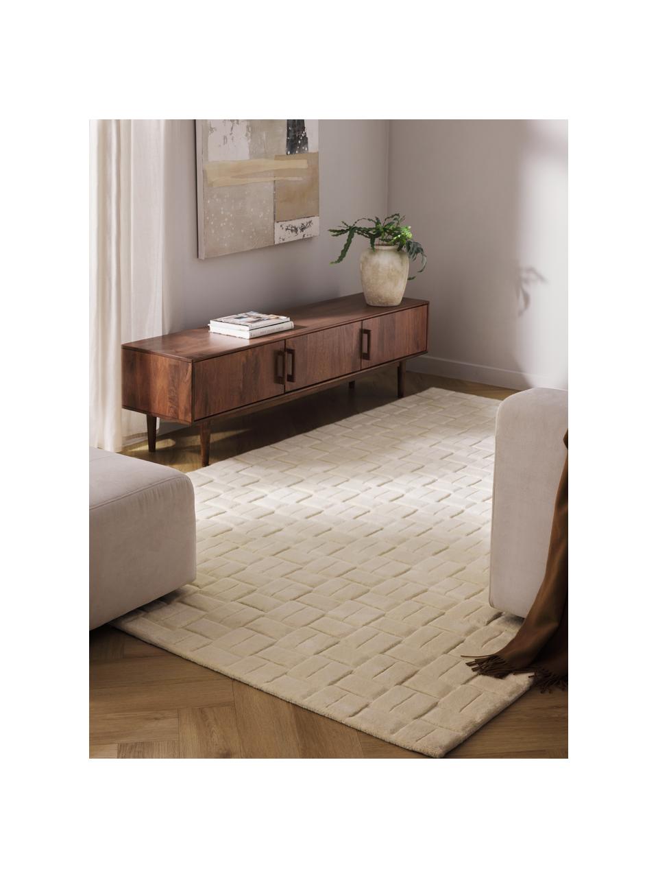 Tappeto in lana tessuto a mano con motivo a rilievo Orlando, 100% lana (certificata RWS) 

Con i tappeti in lana, le fibre possono staccarsi nelle prime settimane di utilizzo, questo si riduce con l'uso quotidiano e la formazione di lanugine diminuisce., Bianco crema, Larg. 80 x Lung. 150 cm (taglia XS)