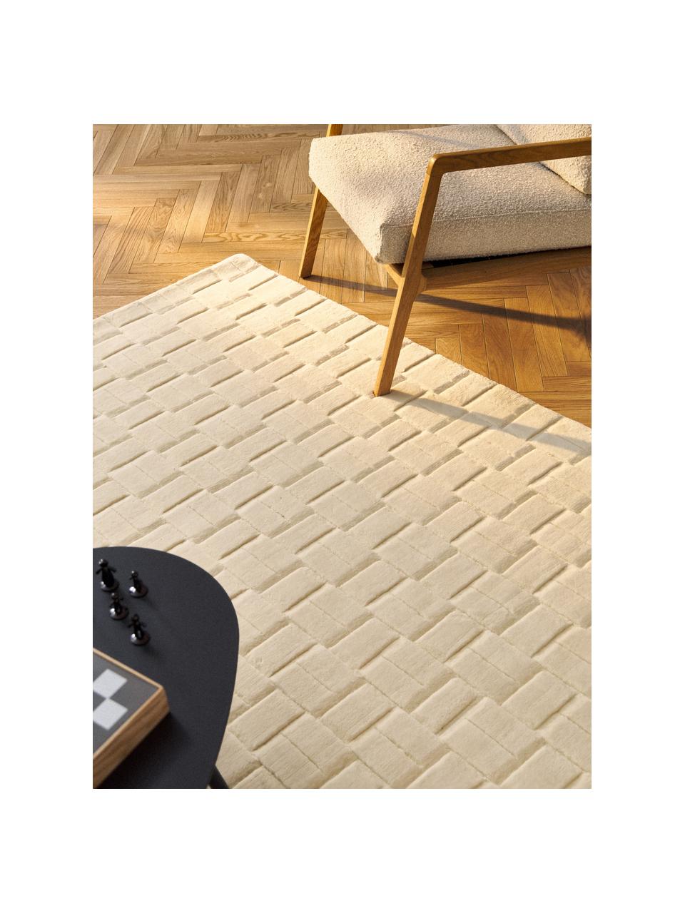 Tapis en laine tissé à la main avec surface texturée Orlando, 100 % laine (certifiée RWS)

Les tapis en laine peuvent perdre des fibres lors des premières semaines et des peluches peuvent se former, ce phénomène est naturel et diminue à mesure de votre usage et du temps, Blanc crème, larg. 80 x long. 150 cm (taille XS)