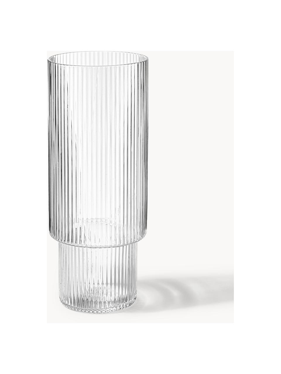 Verres à longdrink striés soufflés bouche Ripple, 4 pièces, Verre, soufflé bouche, Transparent, haute brillance, Ø 6 x haut. 14 cm, 300 ml