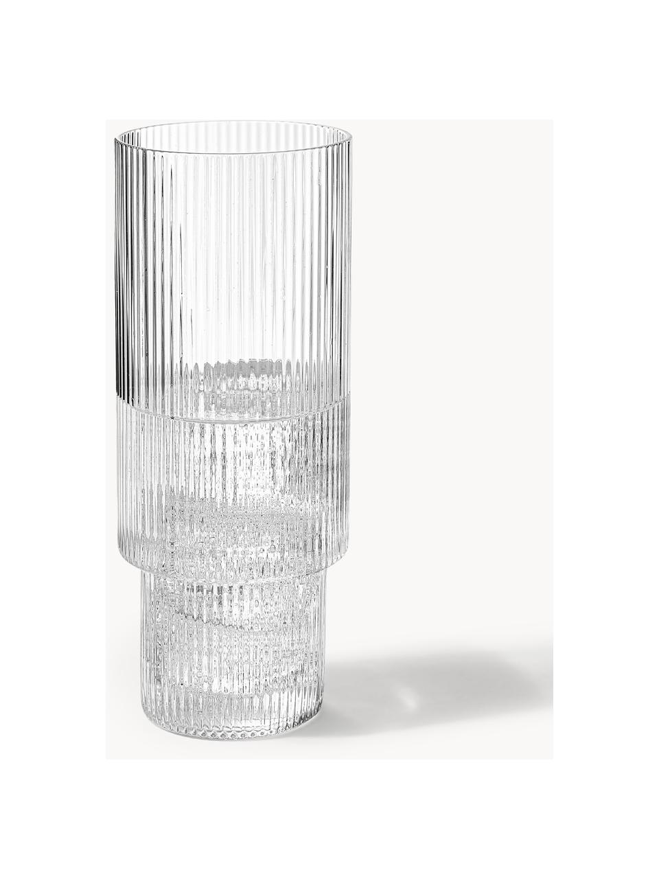 Mundgeblasene Longdrinkgläser Ripple mit Rillenrelief, 4er-Set, Glas, mundgeblasen, Transparent, glänzend, Ø 6 x H 14 cm, 300 ml