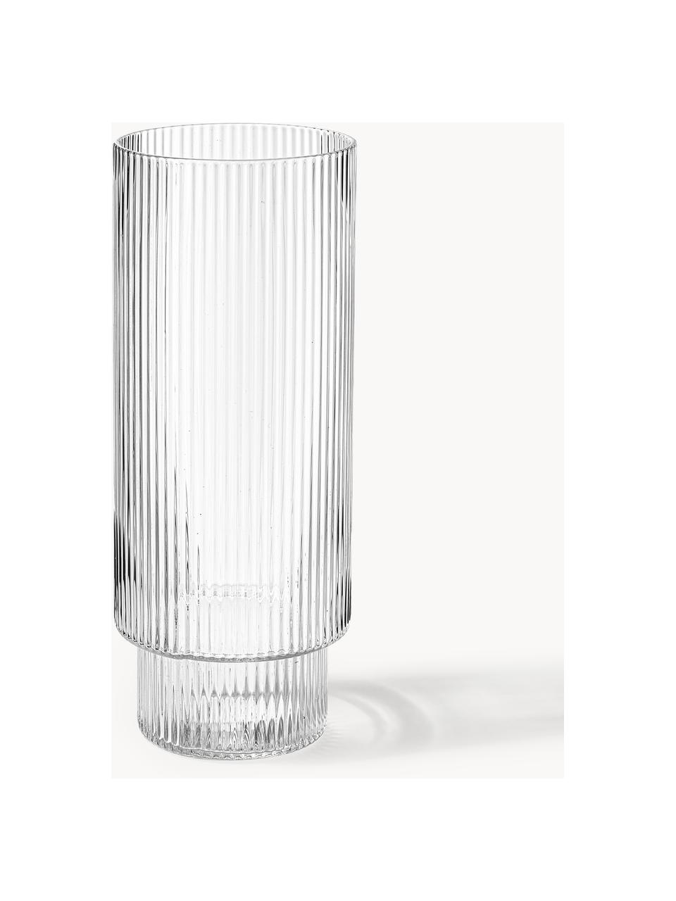 Verres à longdrink striés soufflés bouche Ripple, 4 pièces, Verre, soufflé bouche, Transparent, haute brillance, Ø 6 x haut. 14 cm, 300 ml