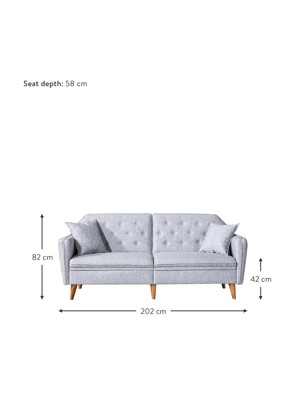 Sofa z funkcją spania (3-osobowa) Terra, Tapicerka: len, Stelaż: drewno rogowe, metal, Nogi: drewno naturalne, Szary, S 202 x G 83 cm