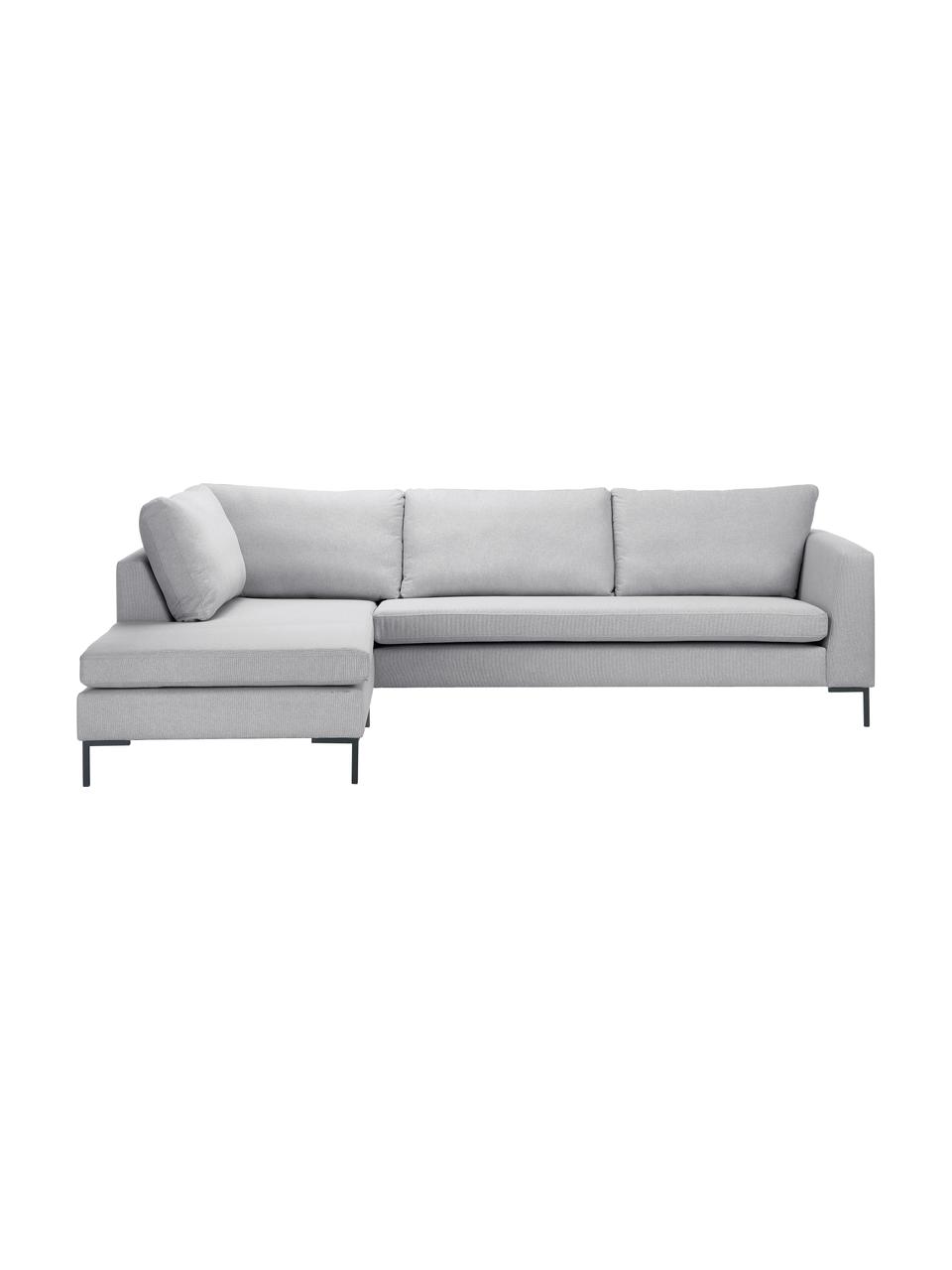 Canapé d'angle pieds en métal Luna, Tissu gris clair, larg. 280 x prof. 184 cm, méridienne à gauche