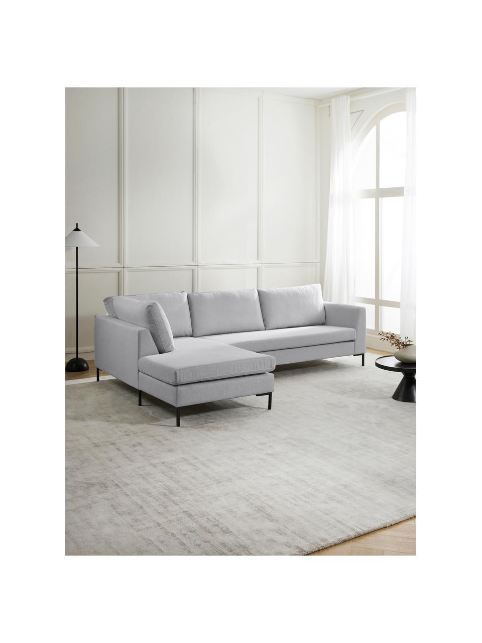 Sofa narożna z metalowymi nogami Luna, Tapicerka: 100% poliester Dzięki tka, Stelaż: lite drewno bukowe, Nogi: metal galwanizowany, Jasnoszara tkanina, S 280 x G 184 cm, lewostronna