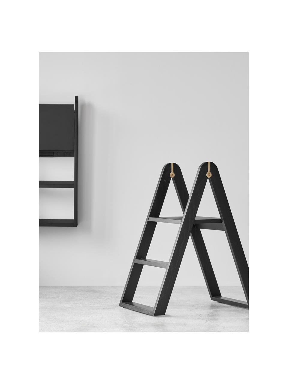 Escalera de madera de roble Reech, Estructura: madera de roble pintada, Negro, An 40 x Al 72 cm