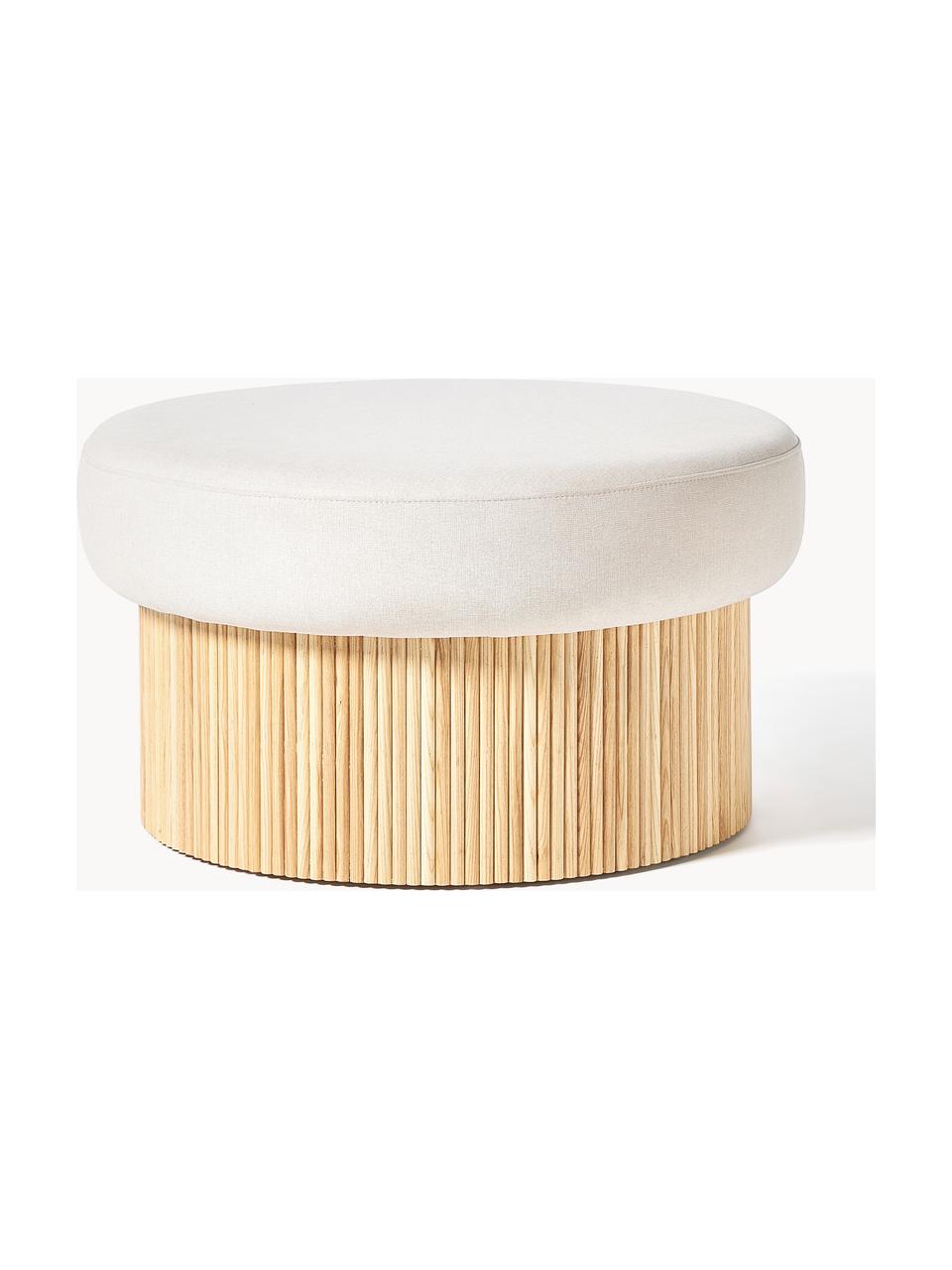 Pouf XL con vano contenitore Nala, Rivestimento: 100% poliestere Con 40.00, Struttura: legno di frassino Il mate, Tessuto beige chiaro, legno di frassino chiaro, Ø 82 x Alt. 46 cm