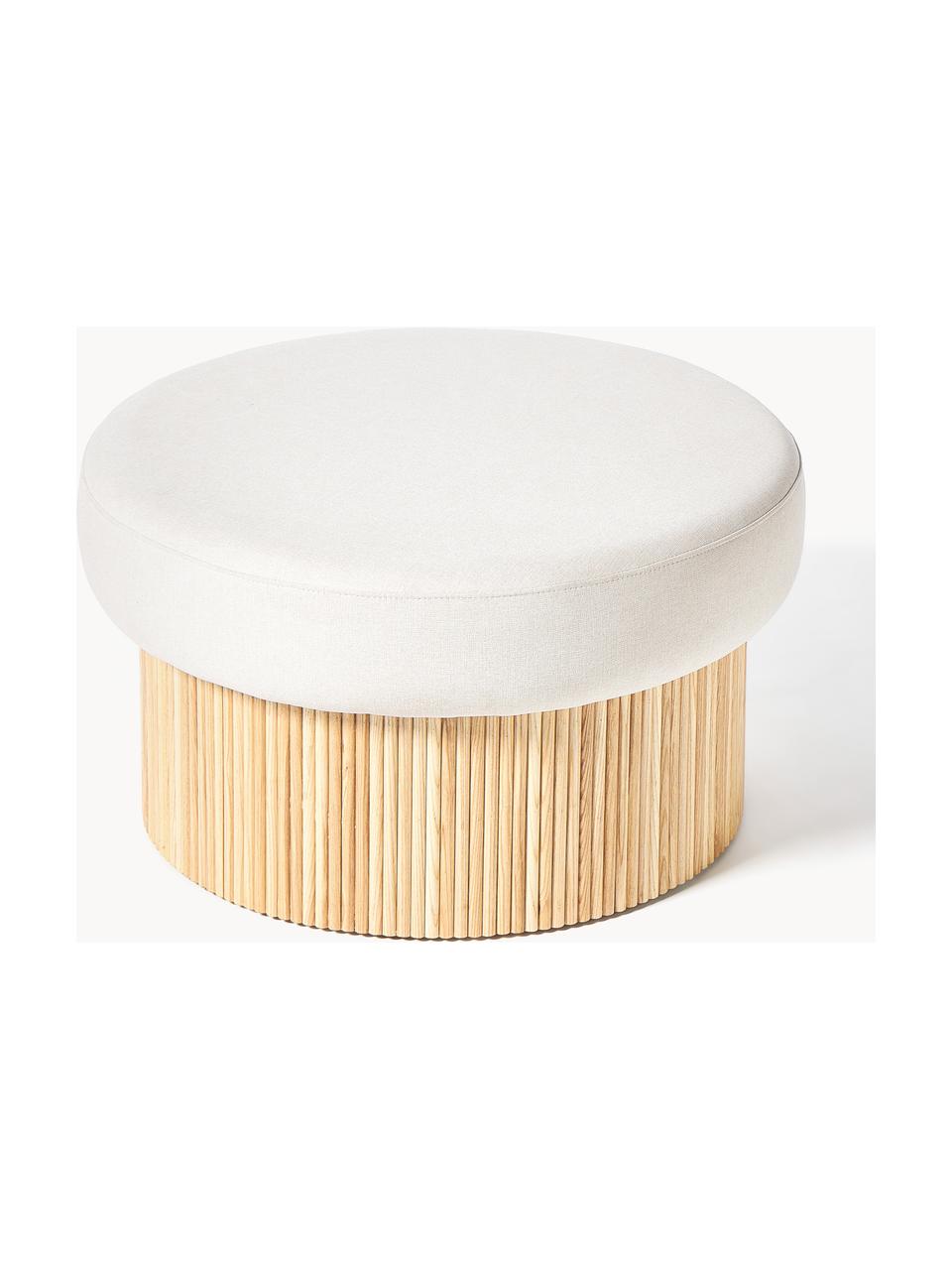 Pouf XL con vano contenitore Nala, Rivestimento: 100% poliestere Con 40.00, Struttura: legno di frassino Il mate, Tessuto beige chiaro, legno di frassino chiaro, Ø 82 x Alt. 46 cm