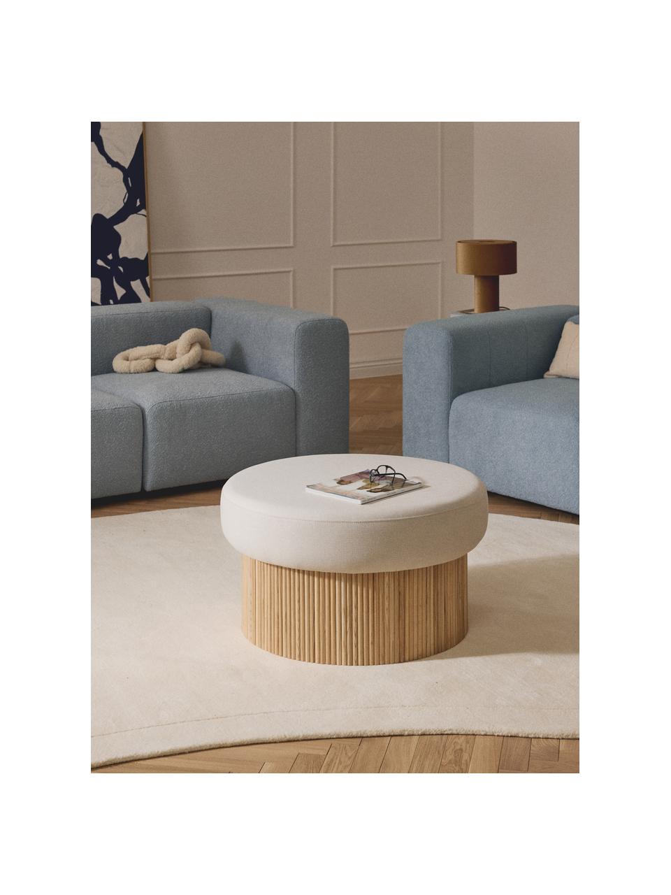 Pouf XL con vano contenitore Nala, Rivestimento: 100% poliestere Con 40.00, Struttura: legno di frassino Il mate, Tessuto beige chiaro, legno di frassino chiaro, Ø 82 x Alt. 46 cm