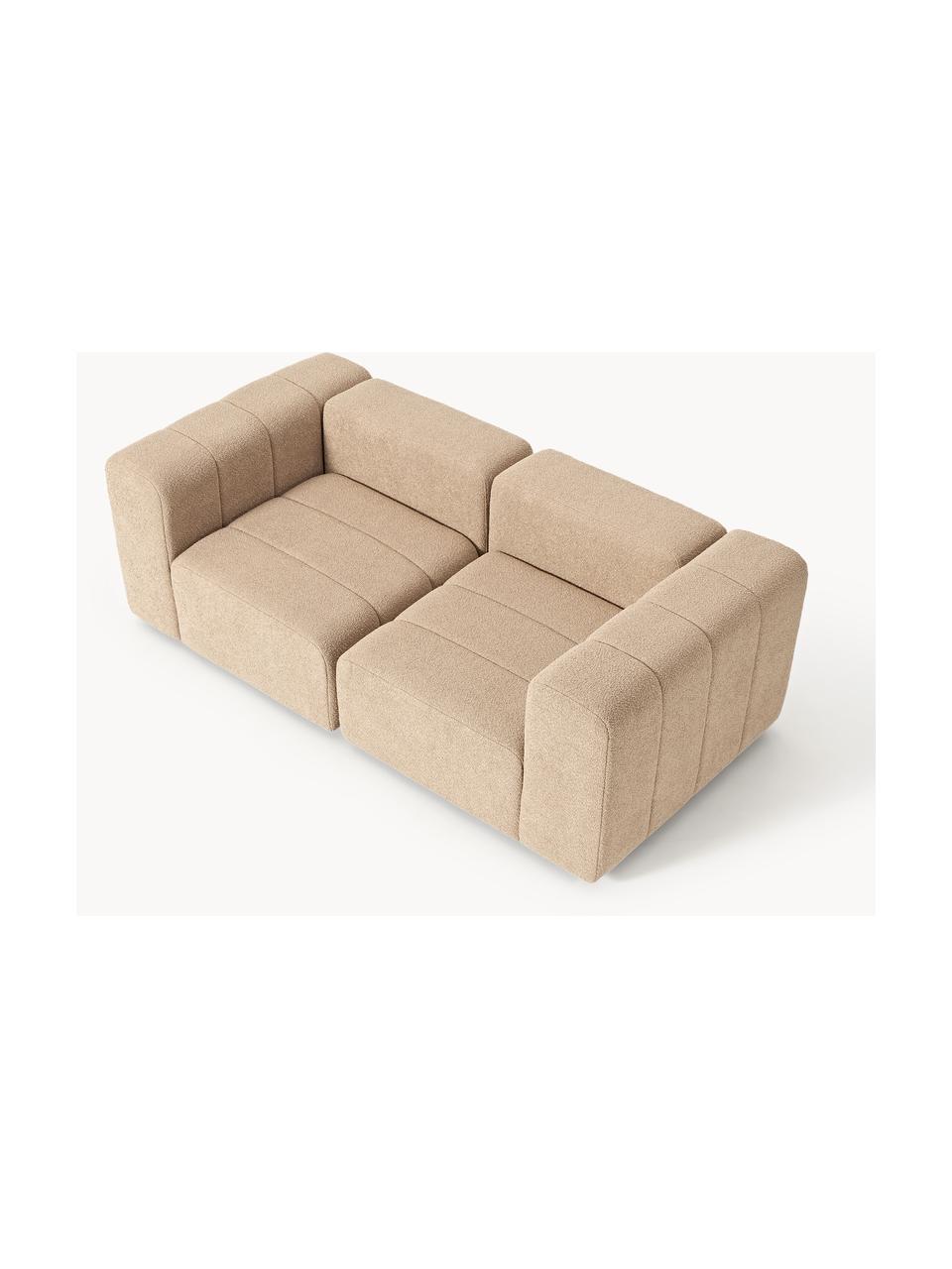 Modulares Bouclé-Sofa Lena (3-Sitzer), Bezug: Bouclé (93 % Polyester, 6, Gestell: Buchenholz, Spanplatte, H, Füße: Kunststoff, Bouclé Beige, B 211 x T 106 cm