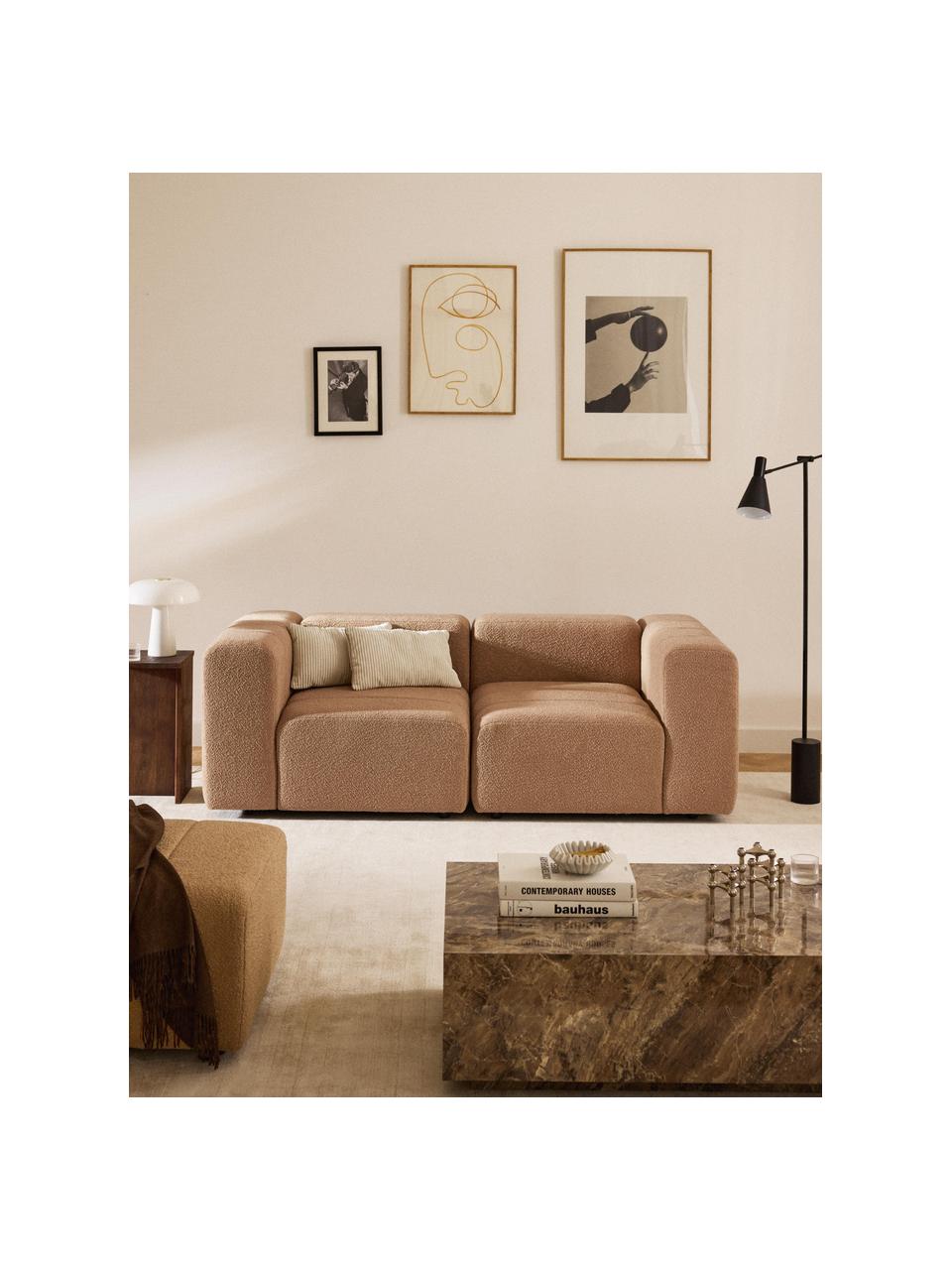 Modulares Bouclé-Sofa Lena (3-Sitzer), Bezug: Bouclé (93 % Polyester, 6, Gestell: Buchenholz, Spanplatte, H, Füße: Kunststoff, Bouclé Beige, B 211 x T 106 cm